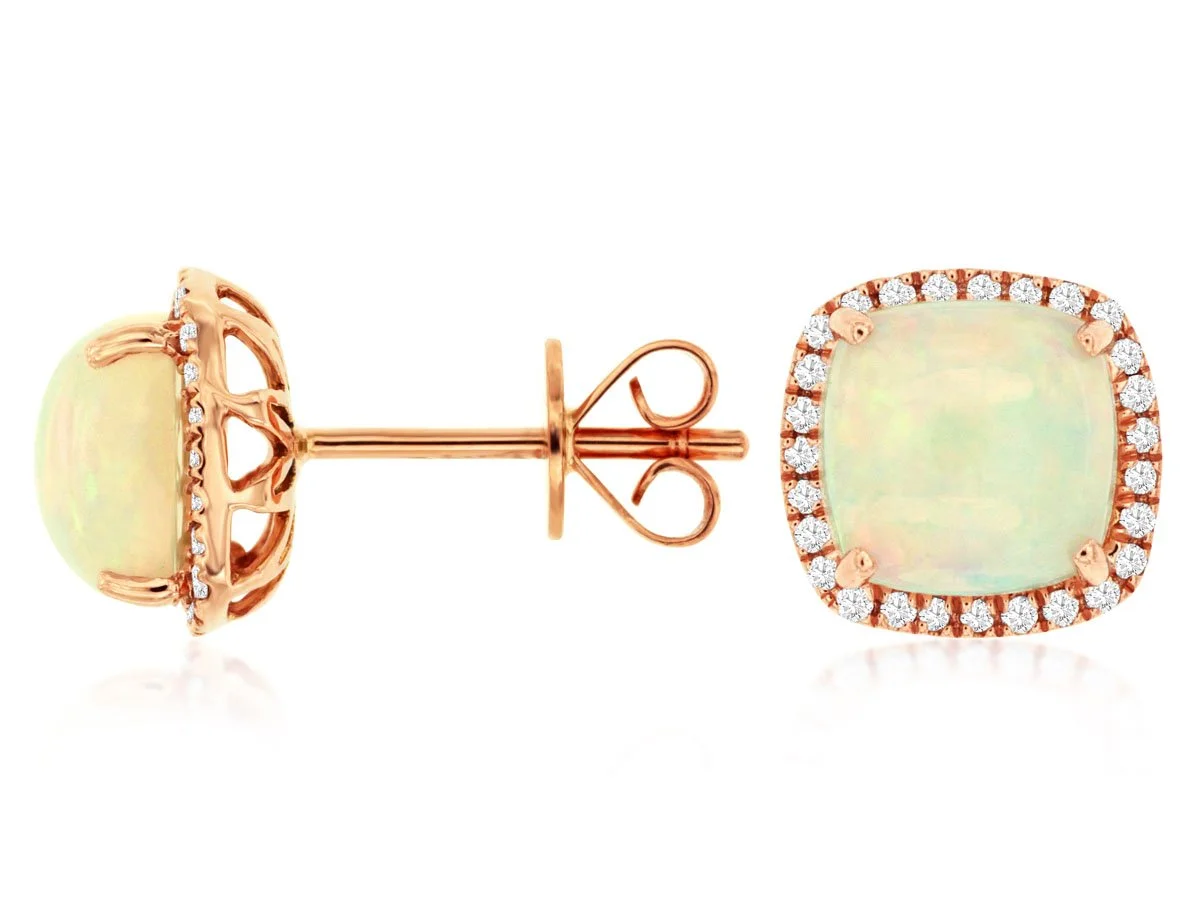 Opal Earrings 14k Rose Gold Studs Diamond Halo