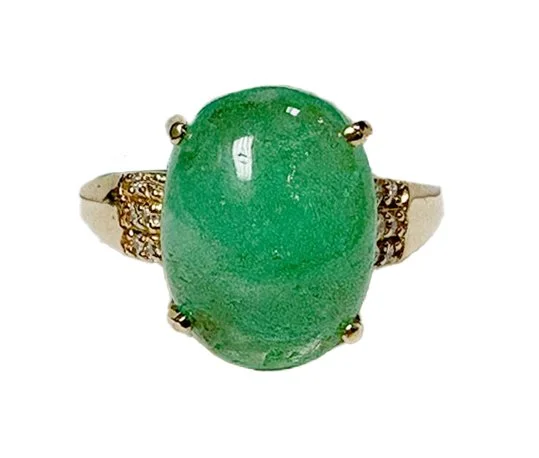 Emerald Cabochon Cut Ring 18k Yellow Gold