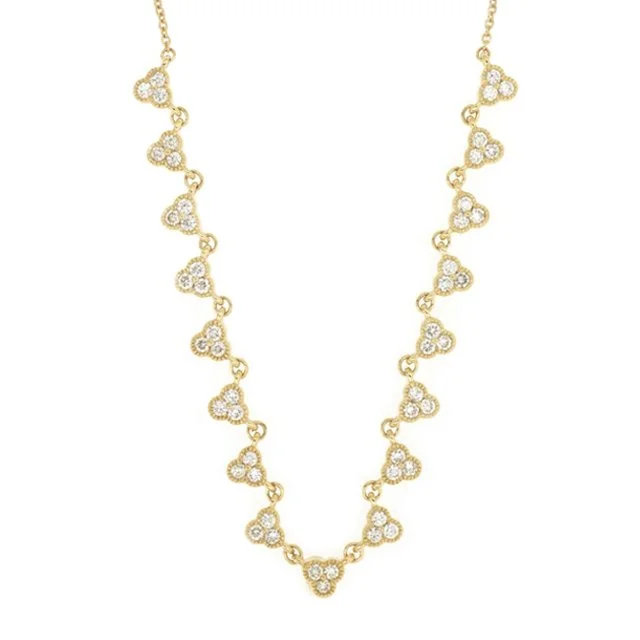 14k Yellow Gold Diamond Dangle Millgrain Clover Necklace