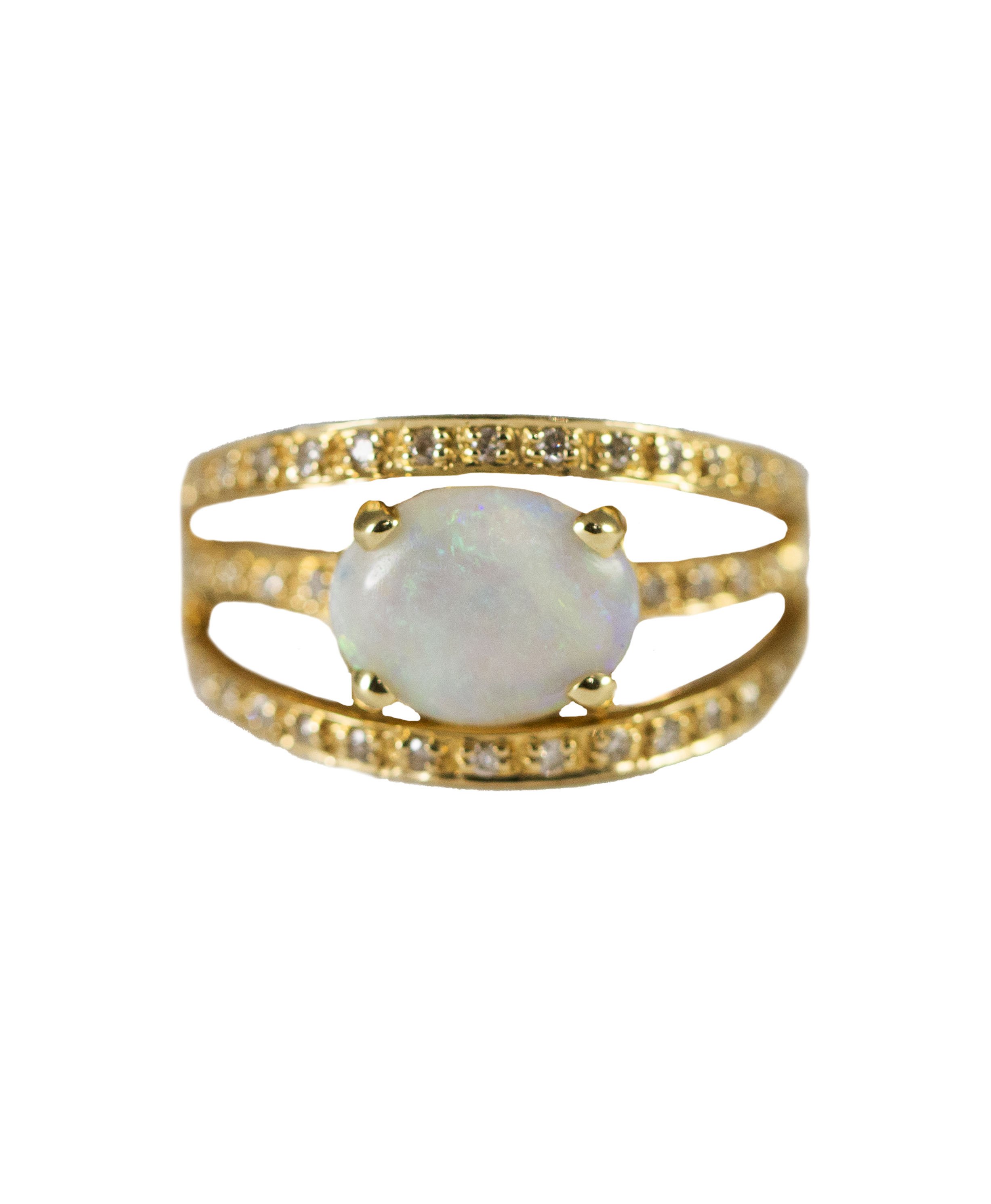 Opal Three Band Ring Yellow Gold and Diamonds