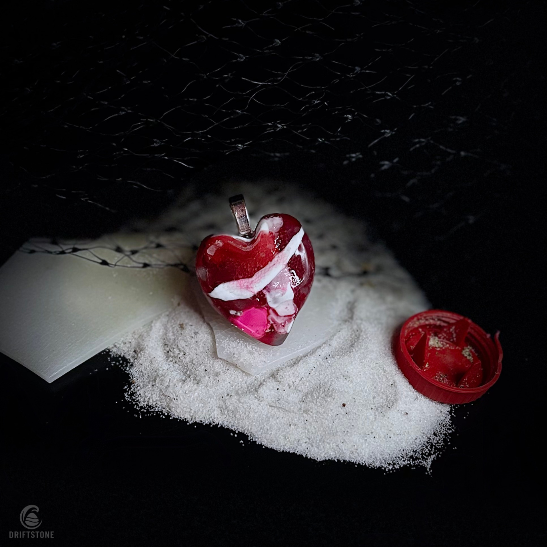 Reclaimed Salmon Fishing Materials Heart Pendant from Cannon Beach, Oregon