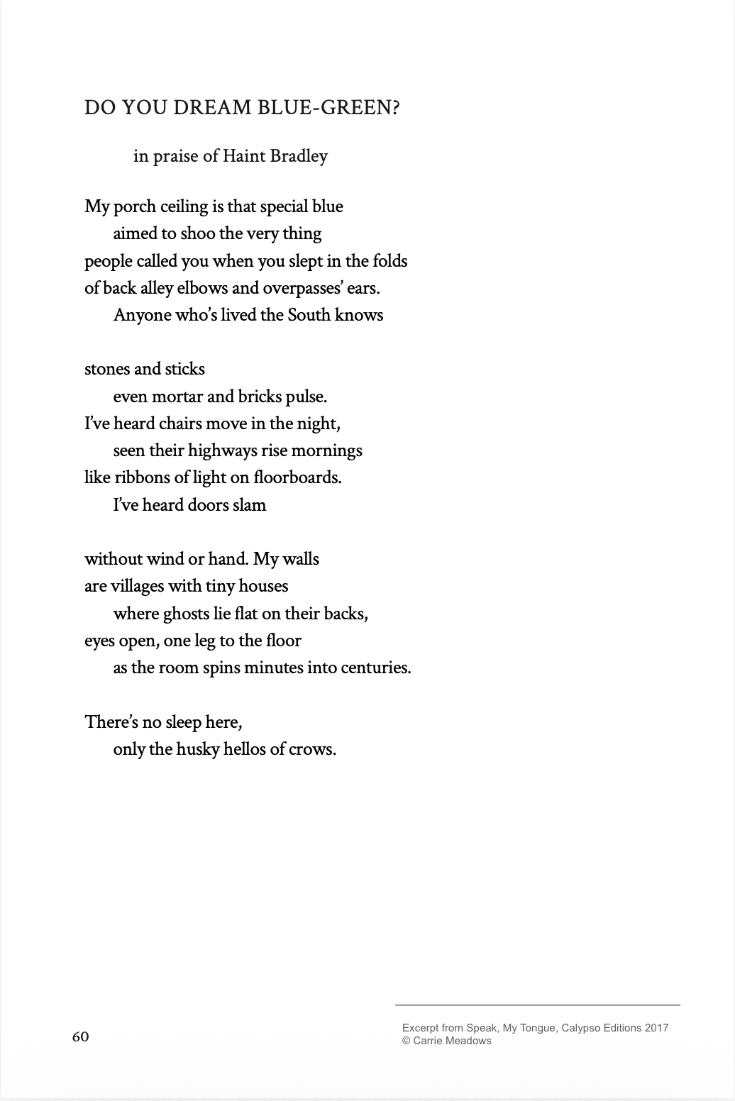 Do You Dream Blue-Green - Poem by Carrie Meadows