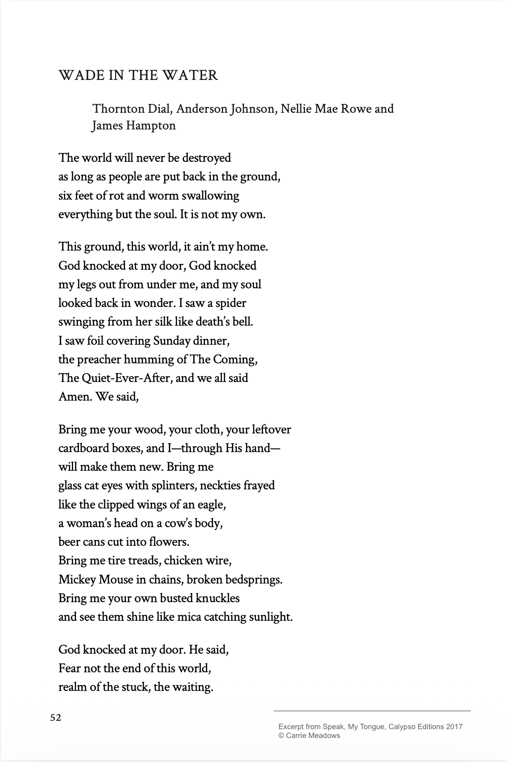 Wade in the Water - Poem by Carrie Meadows