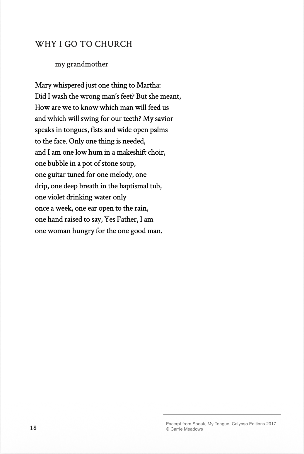 Why I Go to Church - Poem by Carrie Meadows