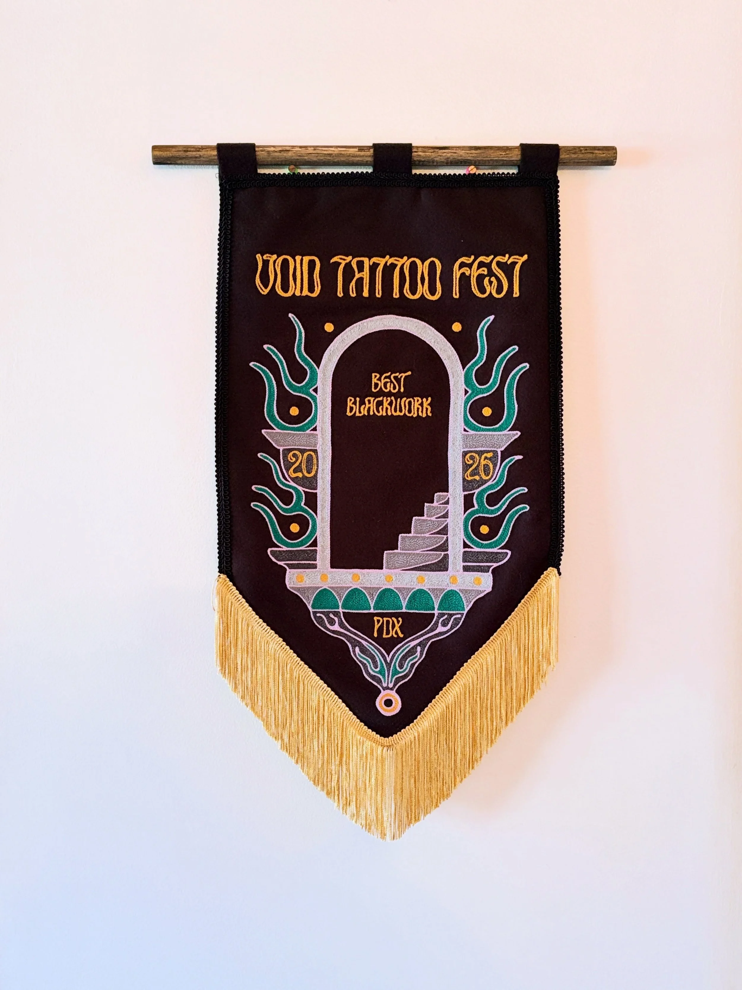 I am stoked and honored to have made these award/trophy banners for @voidtattoofest. The hardwork, drive and dedication that goes into putting this kind of show on, speaks volumes to the character of @obritztattoos and @the_noble_mountain (and their 