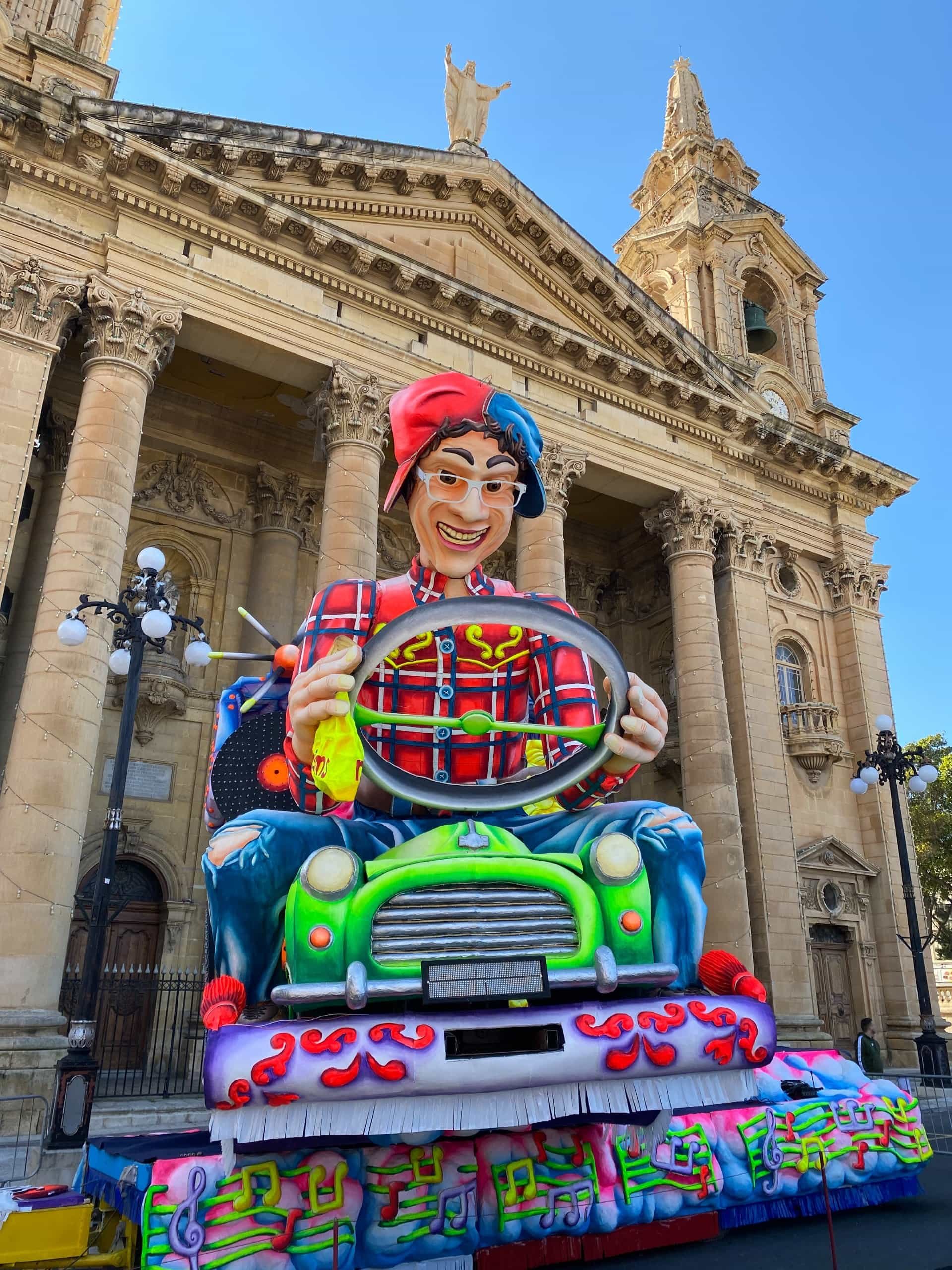 Large carnival float in front of Knisja ta 'San Publiju in Floriana.