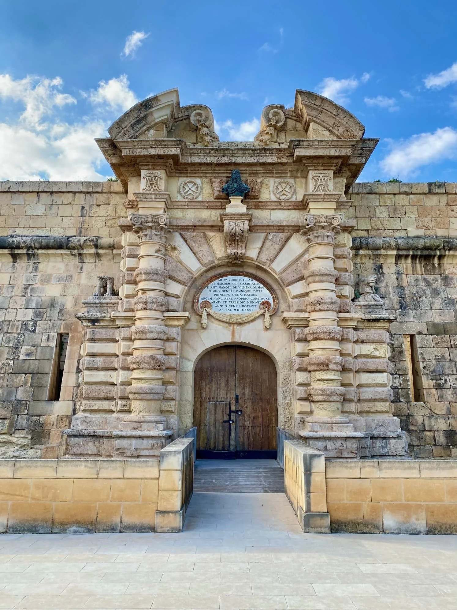 The impressive baroque main entrance gate to the 18th-century Fort Manoel.