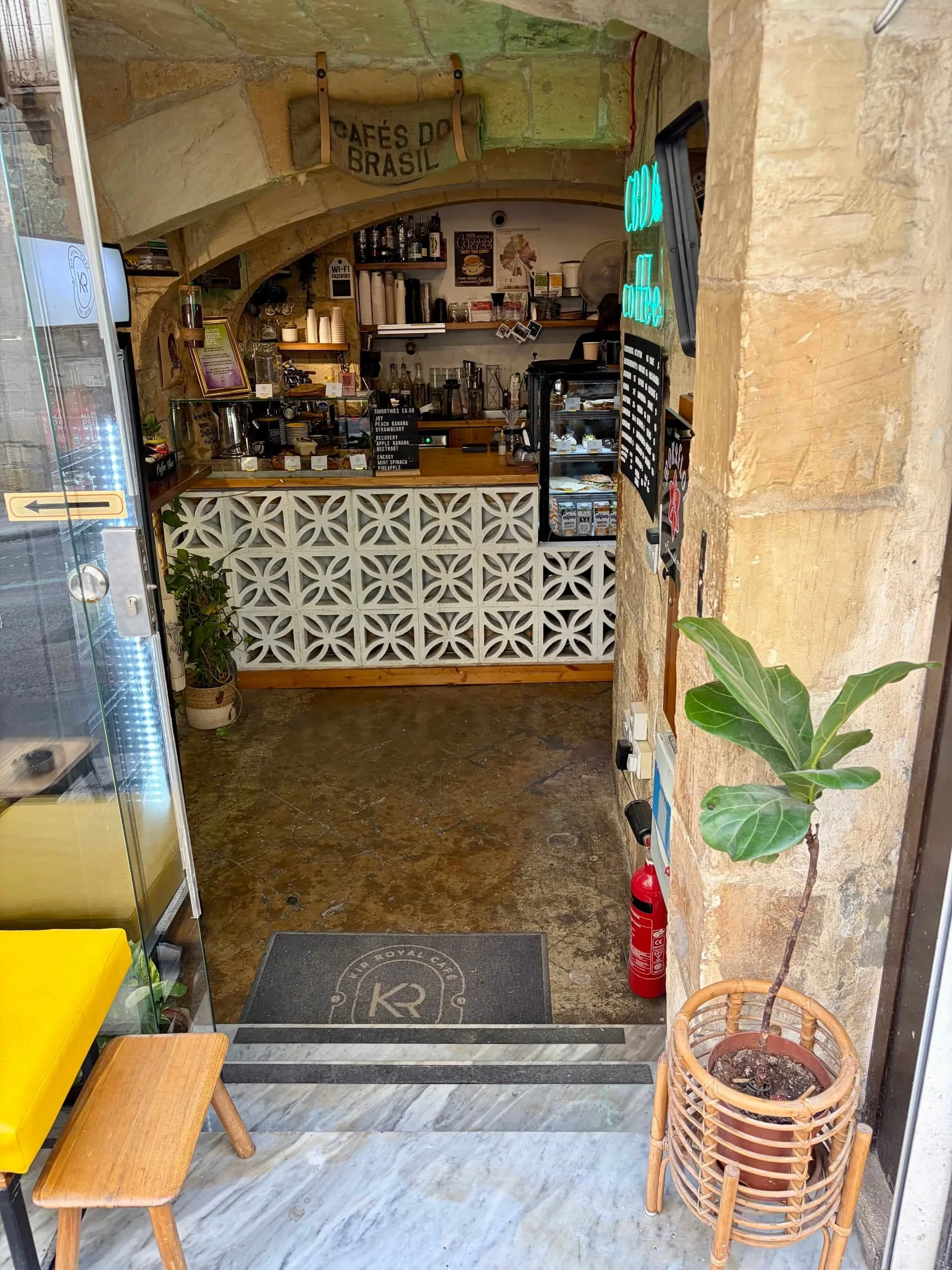 View to the main barista bar at Kir Royal Café, Valletta.