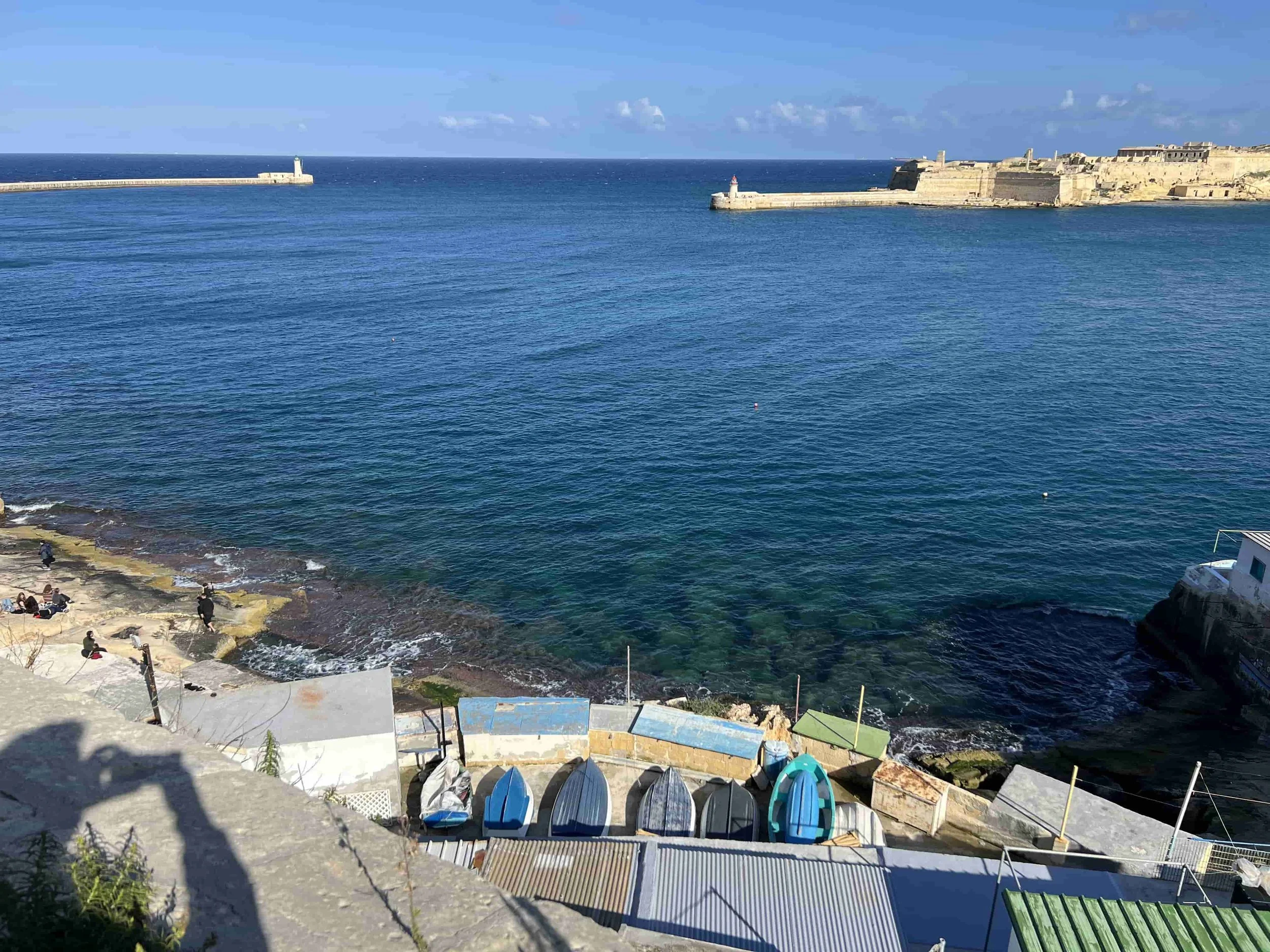 The rocky embarkation point near Fort St. Elmo, used as a filming location for Gladiator II (Port of Ostia).