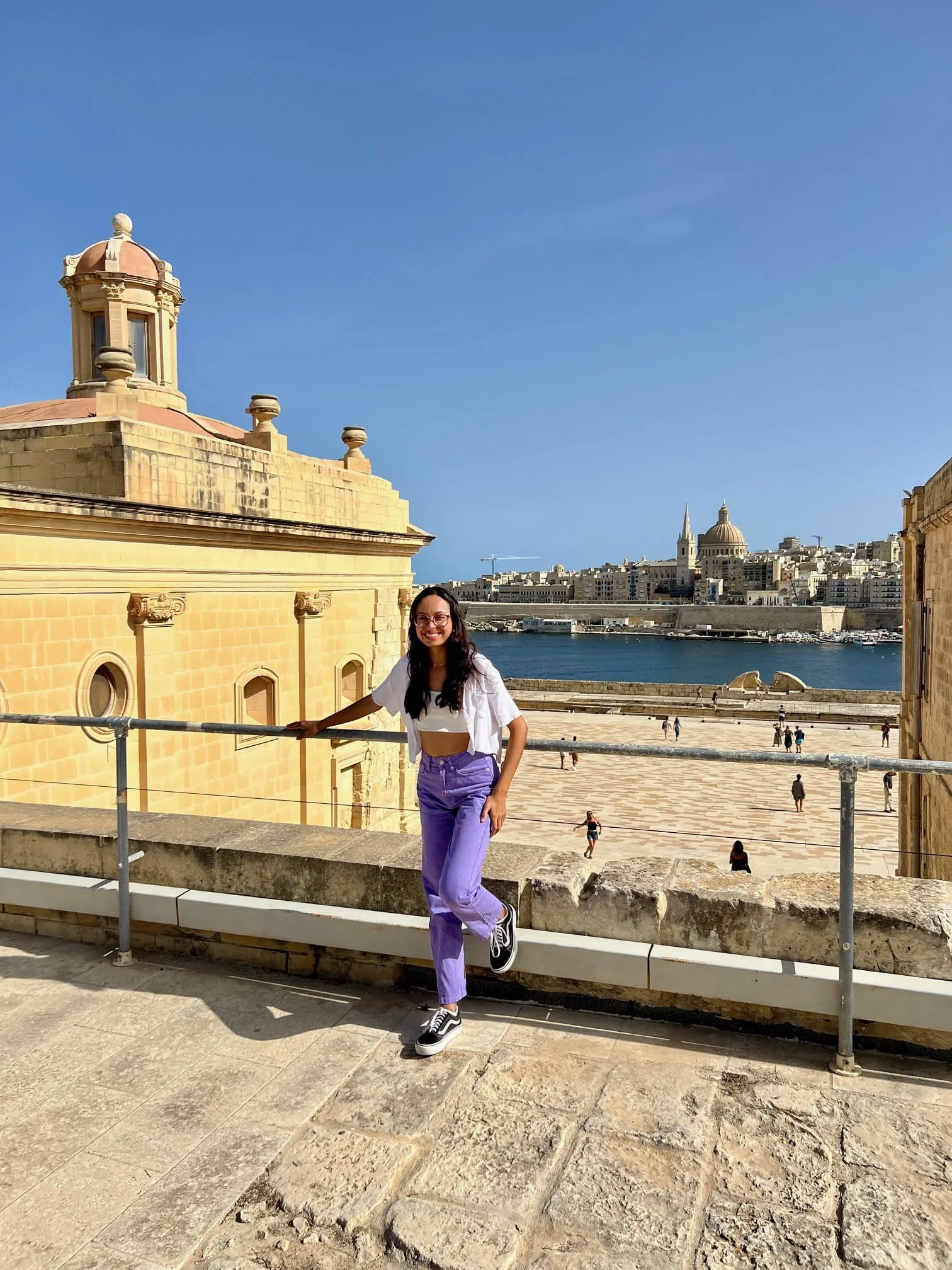 View from inside Fort Manoel looking across Marsamxett Harbour towards Valletta.
