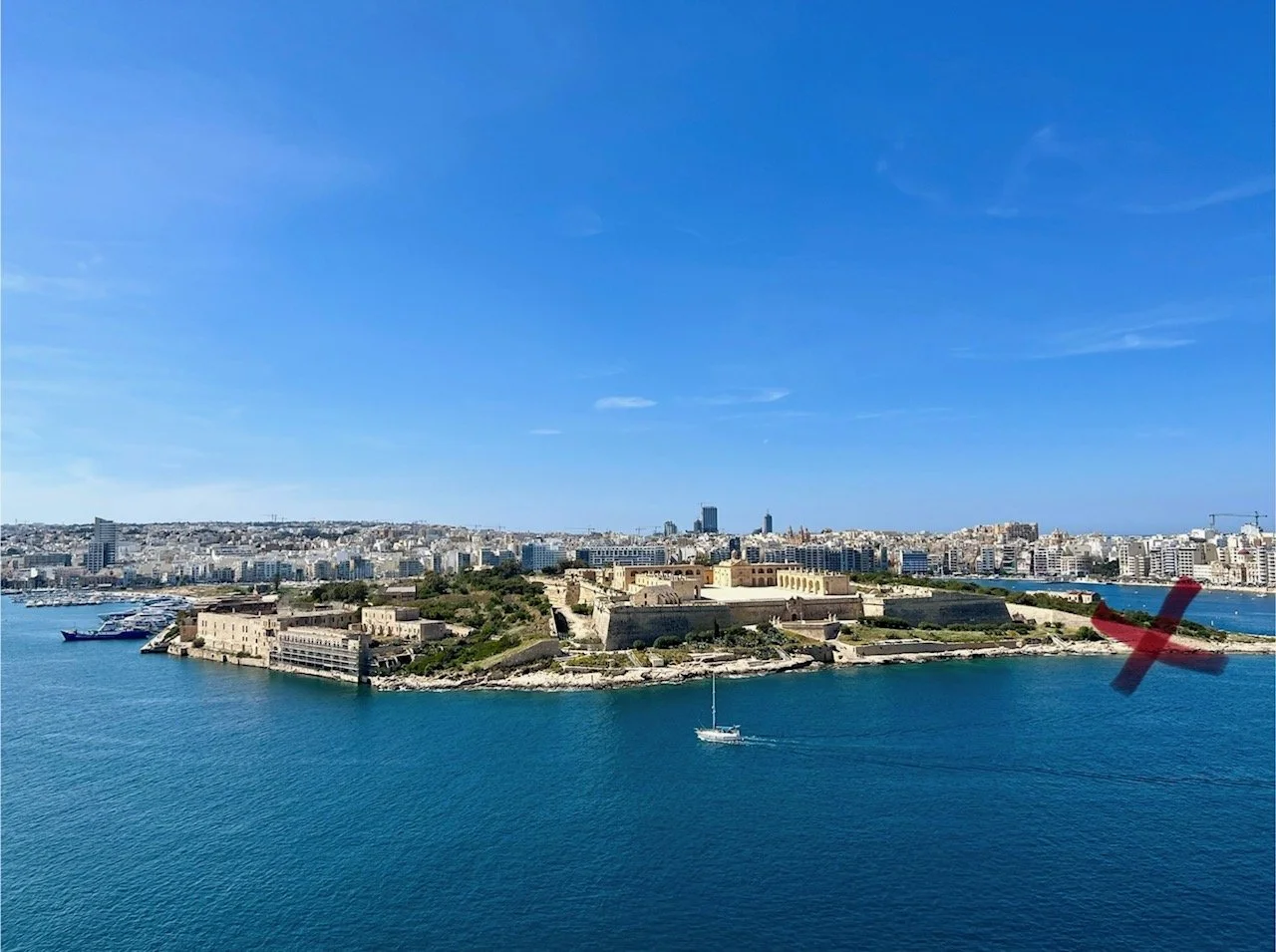 View from Valletta looking across Marsamxett Harbour towards Manoel Island and Gzira.