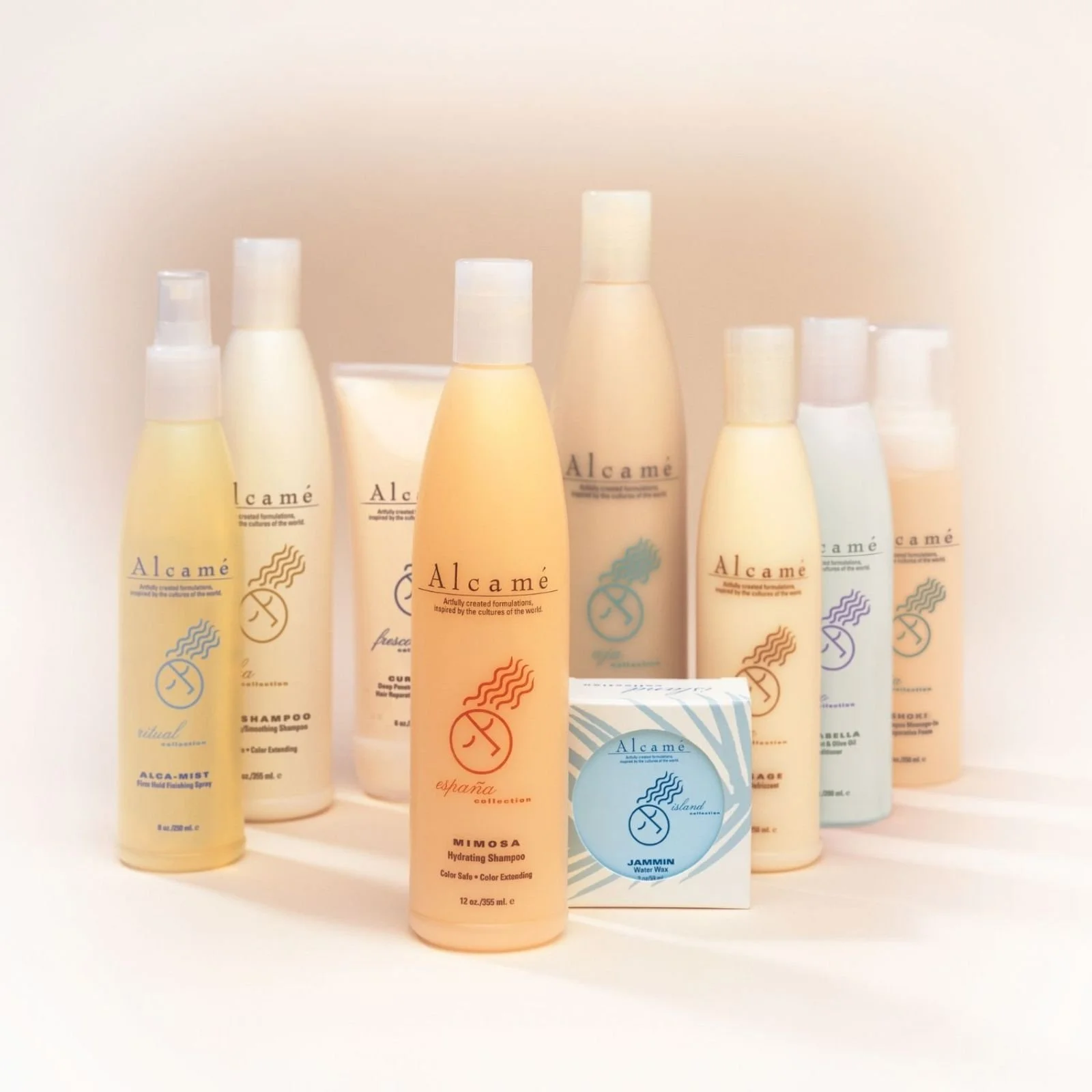 Alcame Hair care product bottles with labels