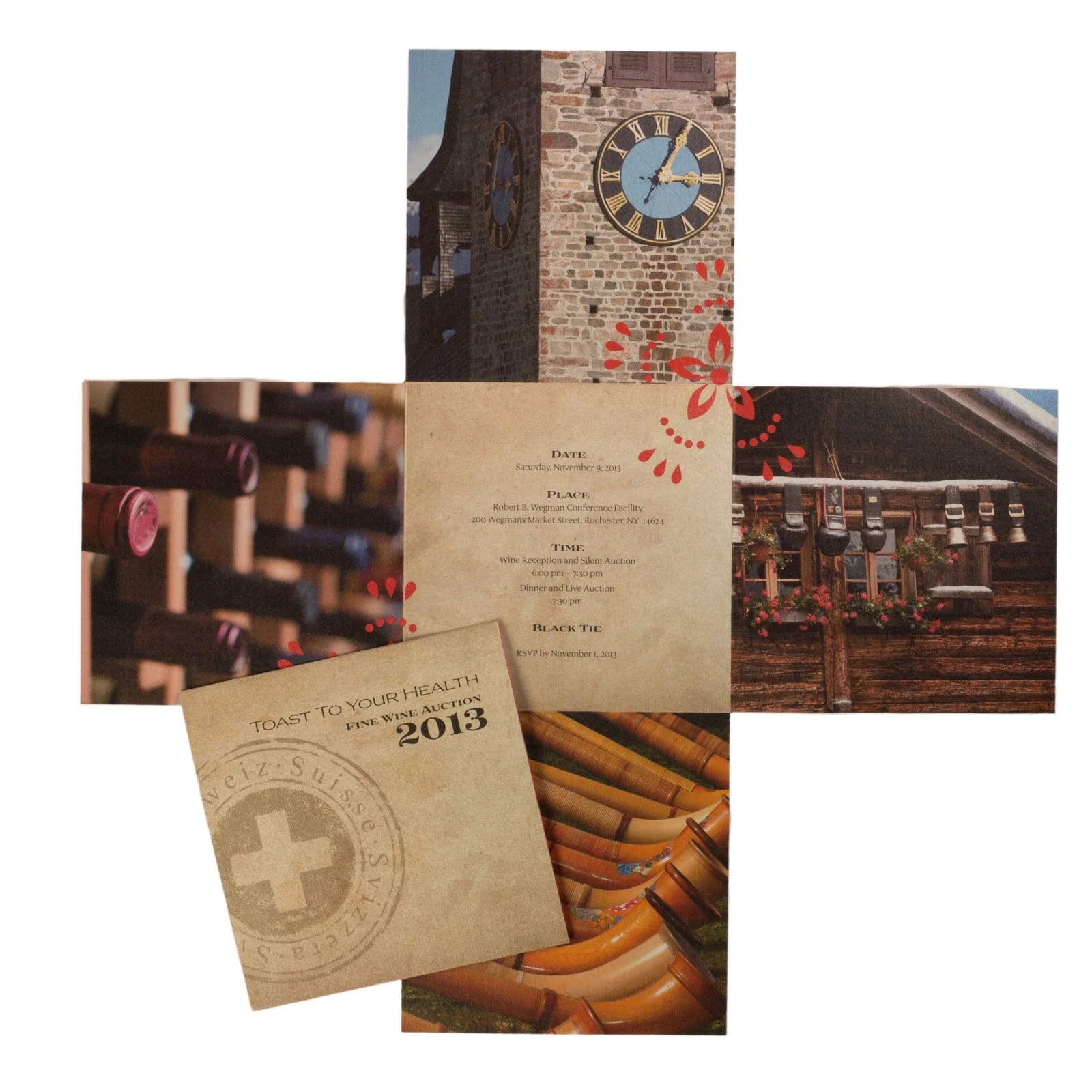 Fold out invitation for wine event