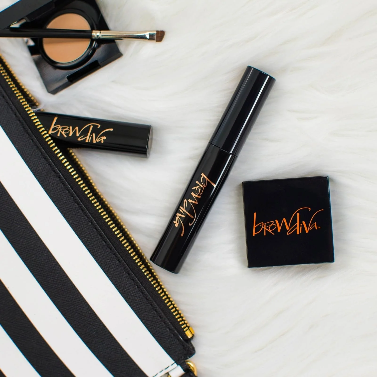 Brow Diva makeup with makeup bag