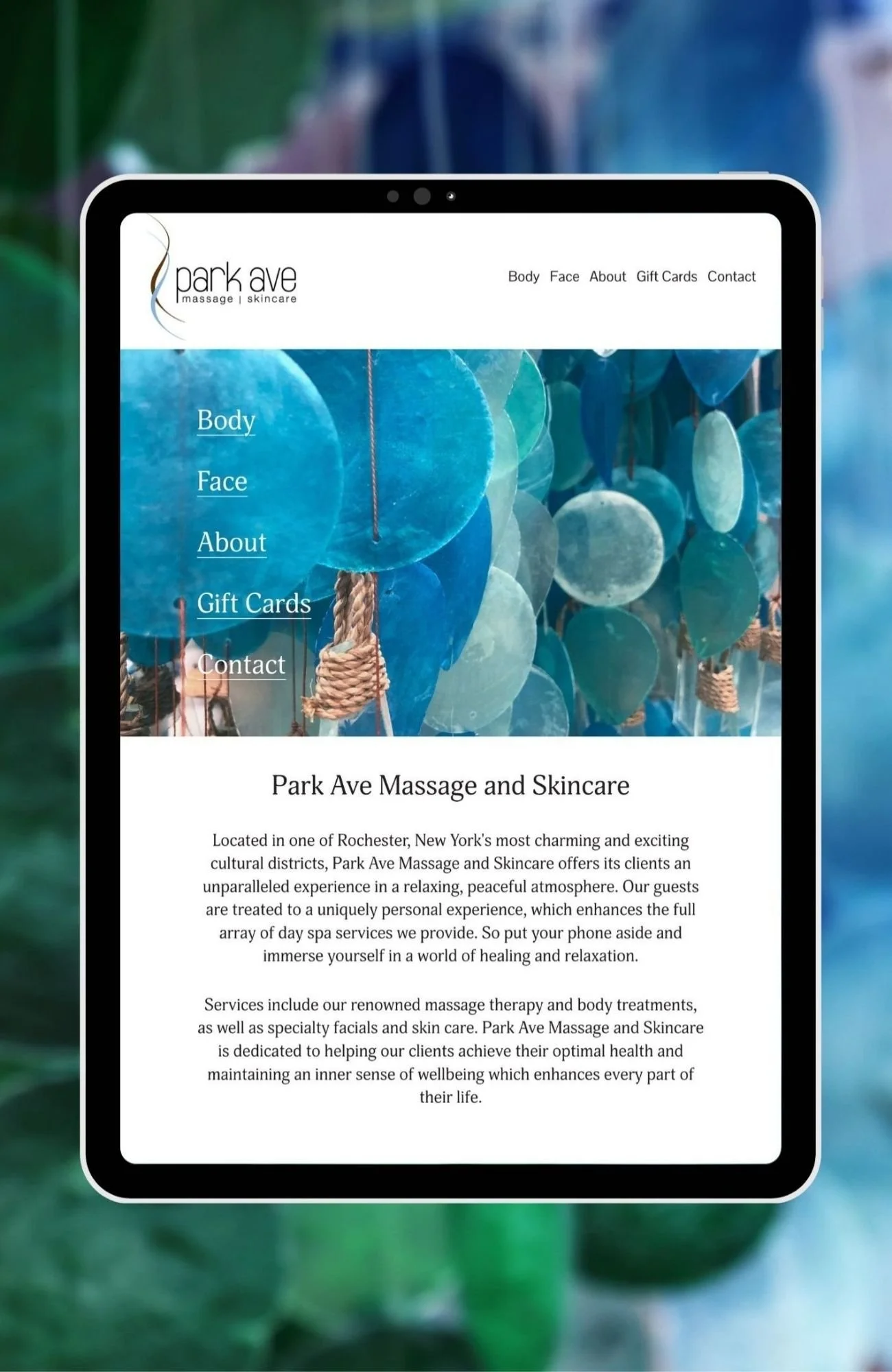 Park Ave. Massage website by Monica Guilian Inc.