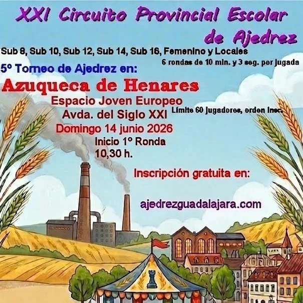 El 14 de Junio vuelve el circuito provincial de Ajedrez Escolar 2026 en Azuqueca