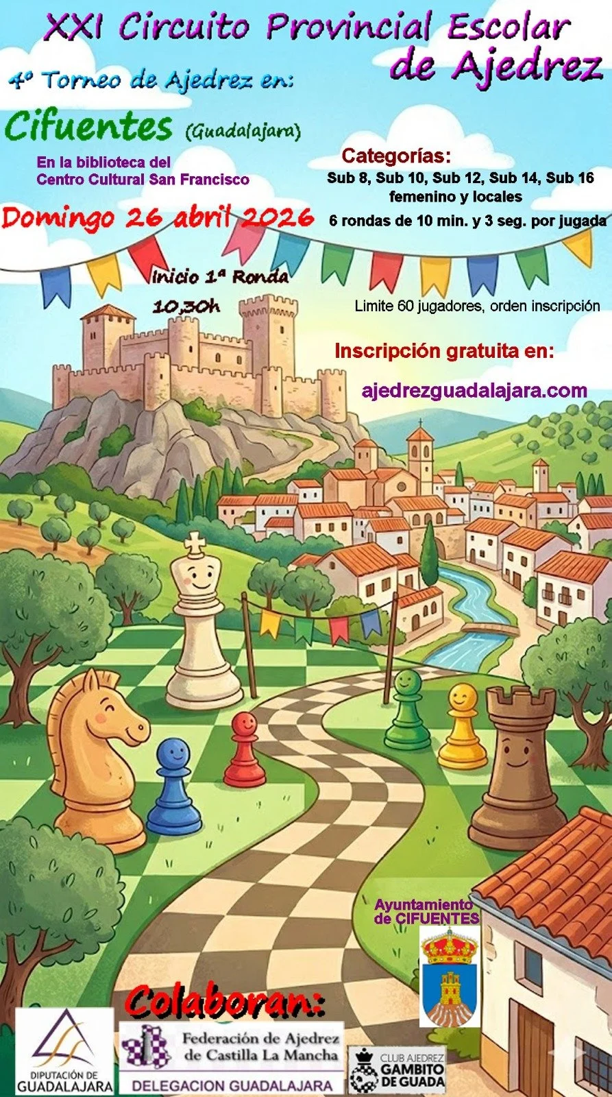El 26 de Abril vuelve el circuito provincial de Ajedrez Escolar 2026 en Cifuentes