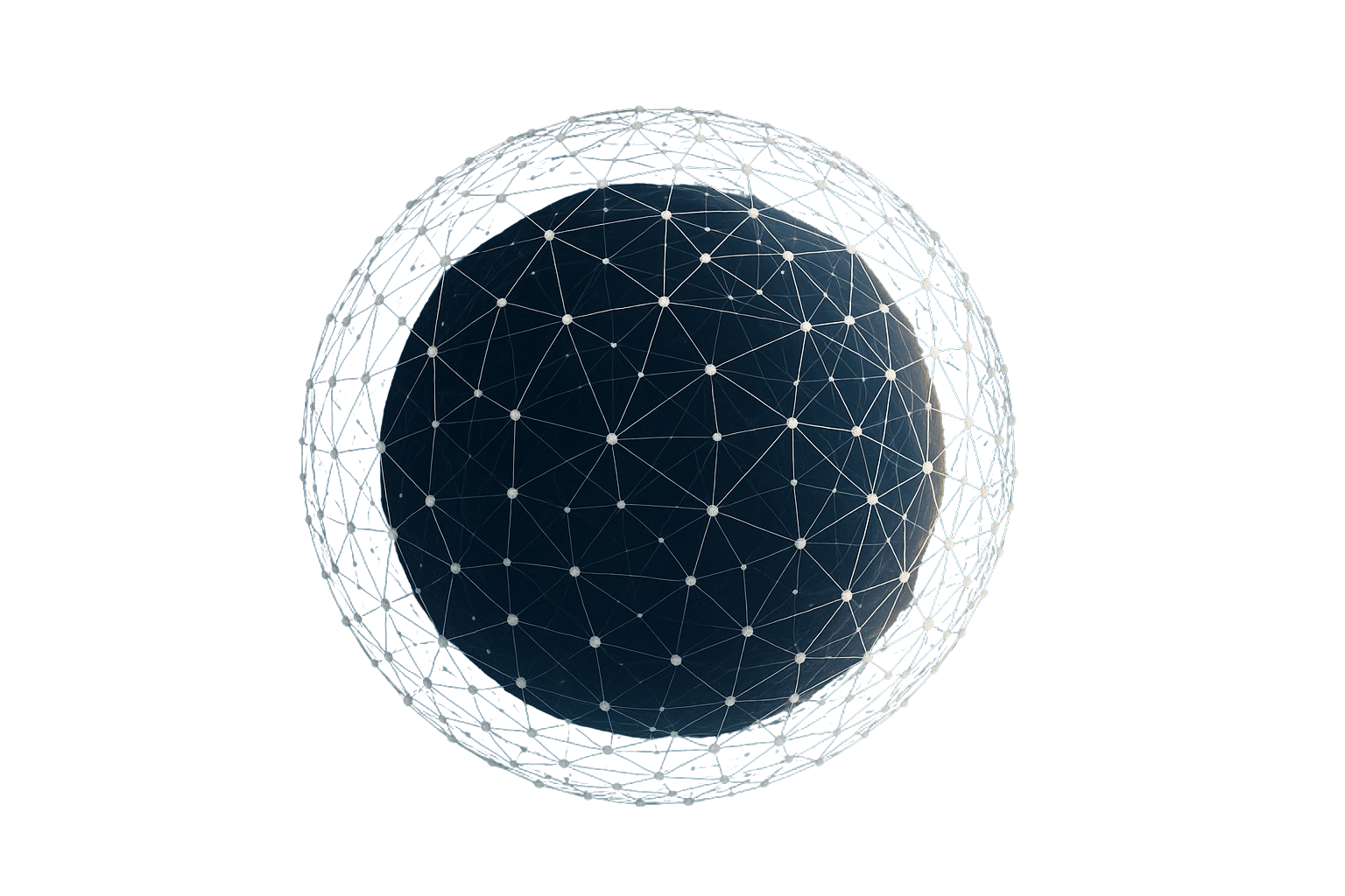 Digital globe with interconnected white dots and lines, surrounded by gray, red, and black background elements.