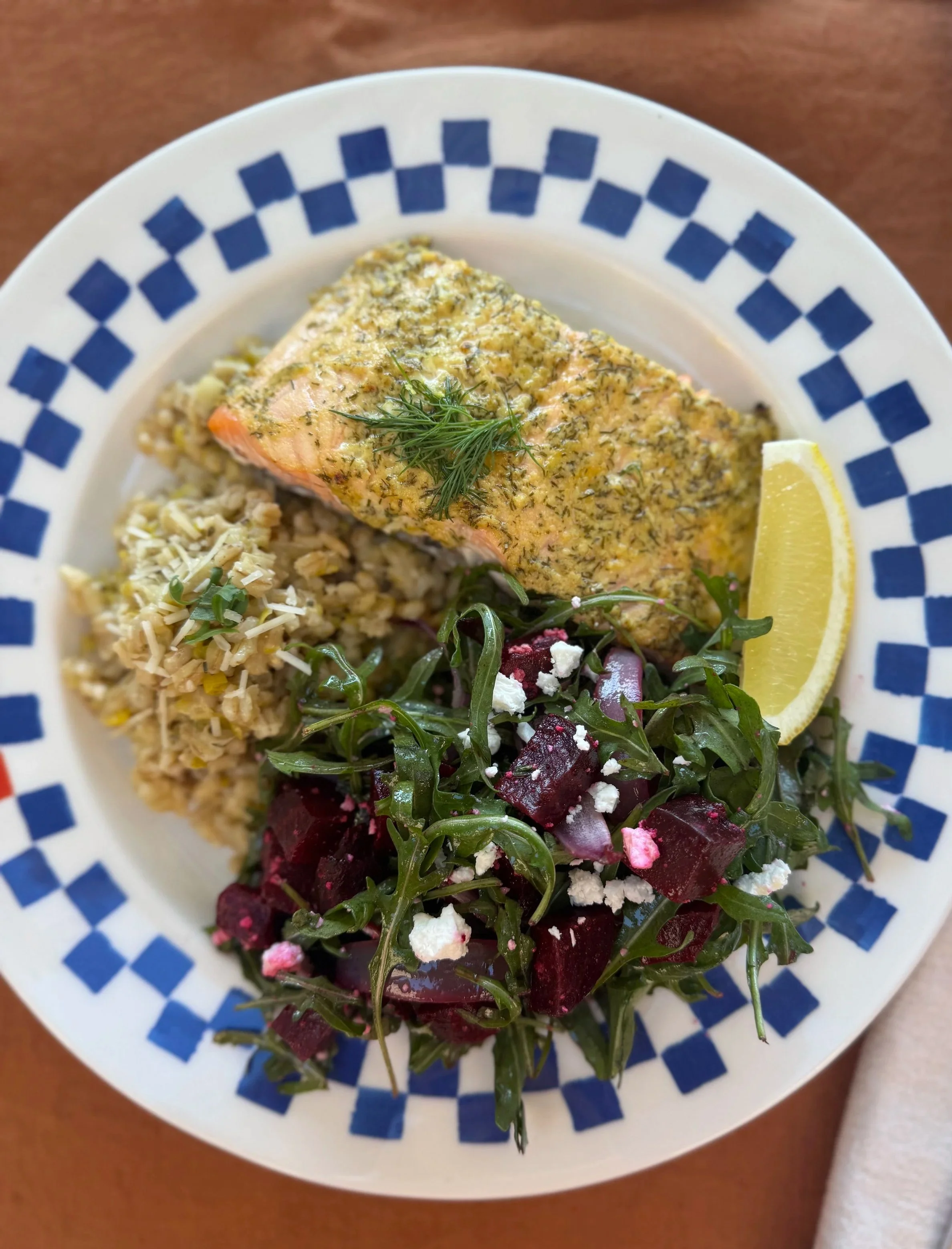 Tuesday, February 10th - Mustard and Dill Steelhead with Barley Pilaf and Beet Salad - Serves 2