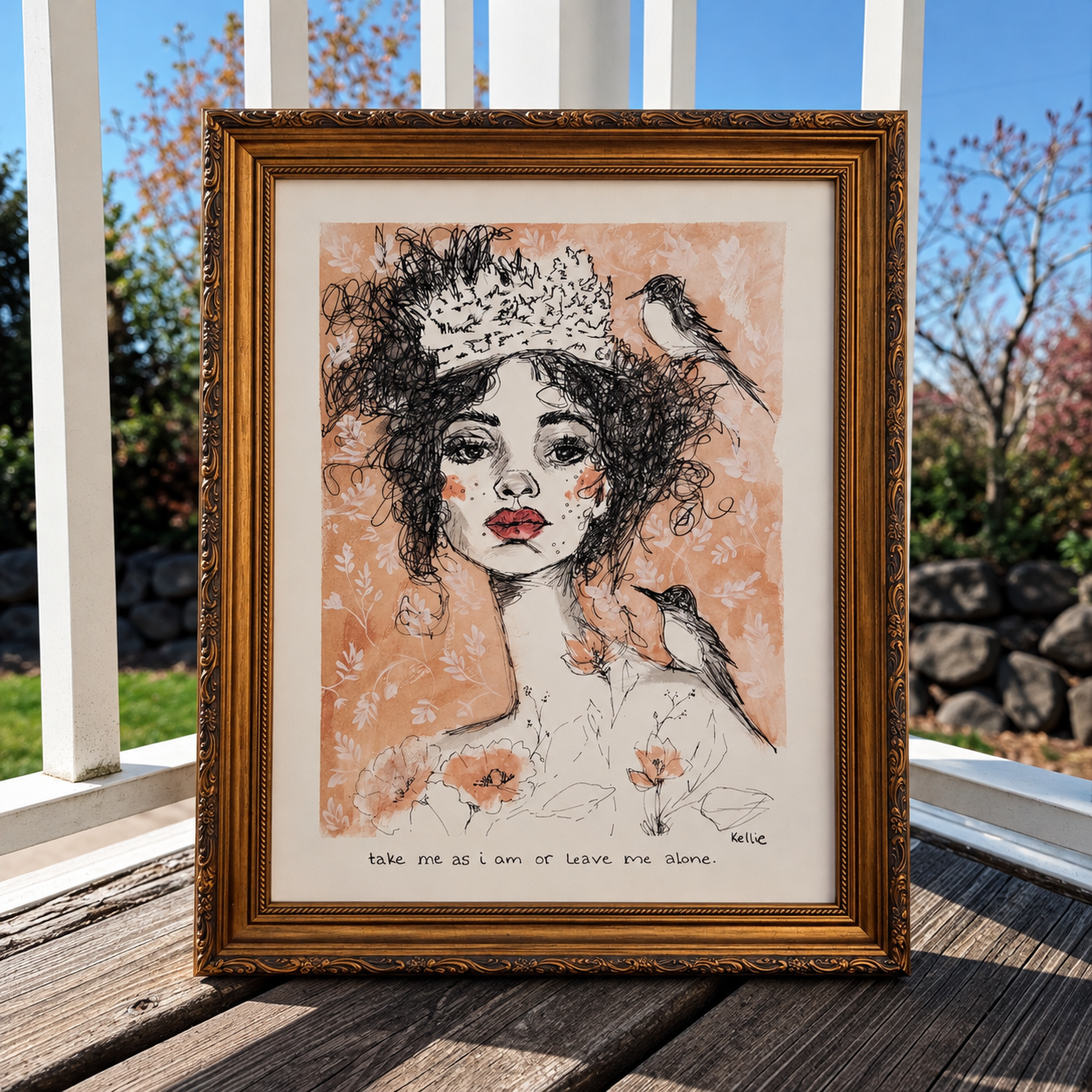 Crowned Woman Art on Sunny Porch.png