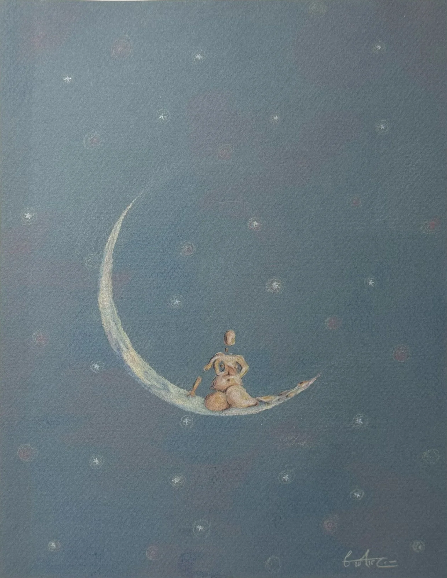 Cuerpo en la Luna | 2025 | Lápiz de color en papel Canson | 11" x 8.5"