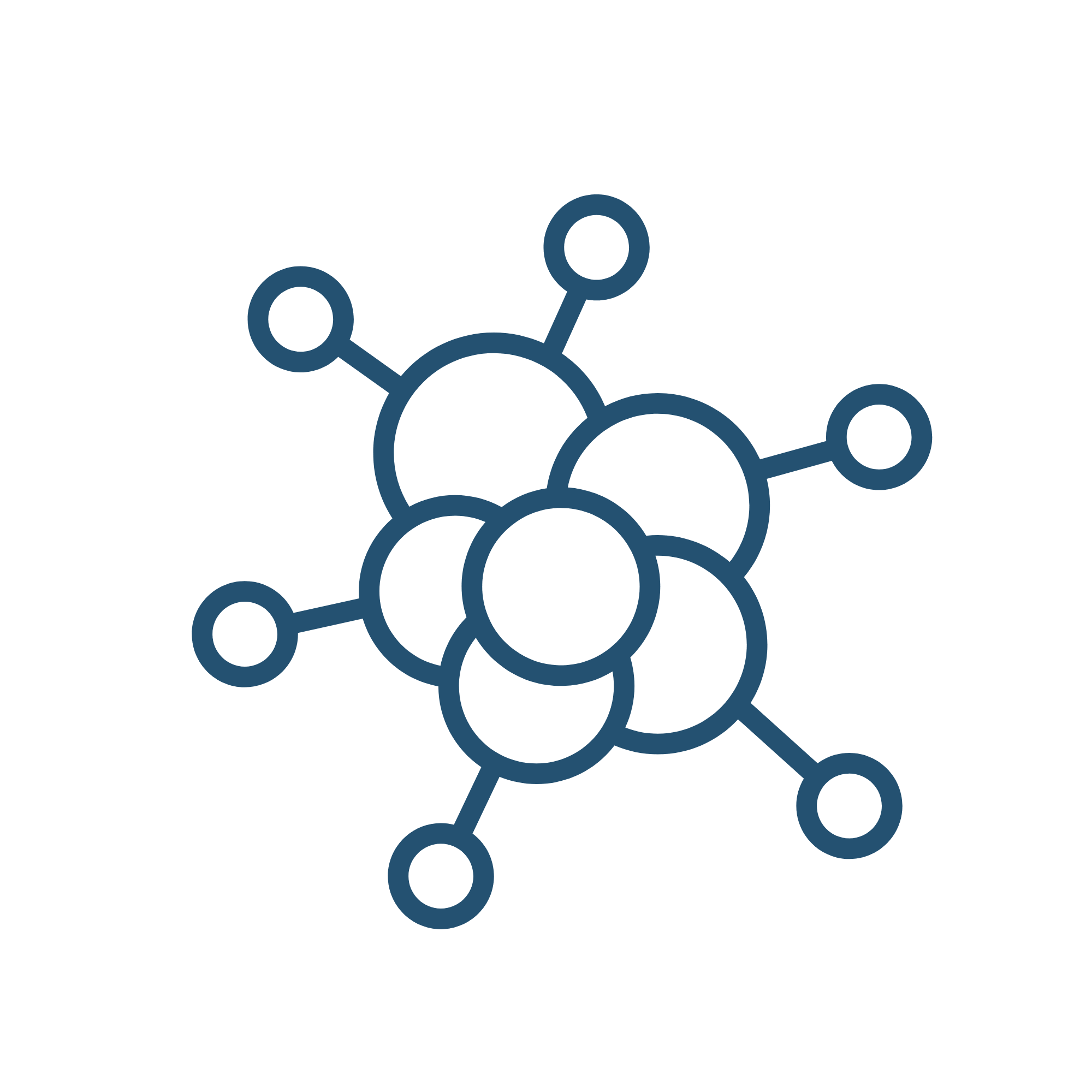 Navy blue graphic that drops down as you scroll of atoms fused together