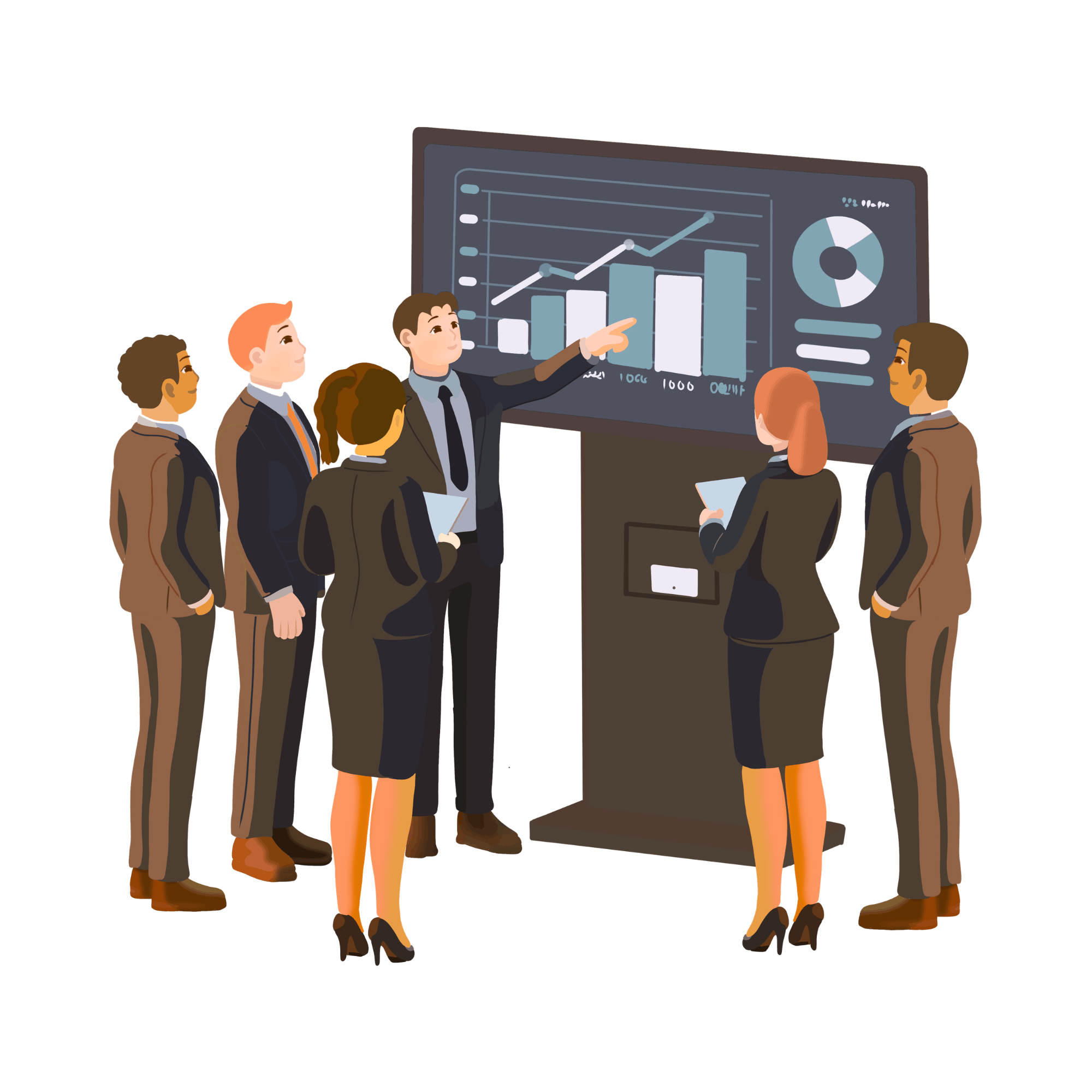 Graphic of business professionals dressed in brown suits