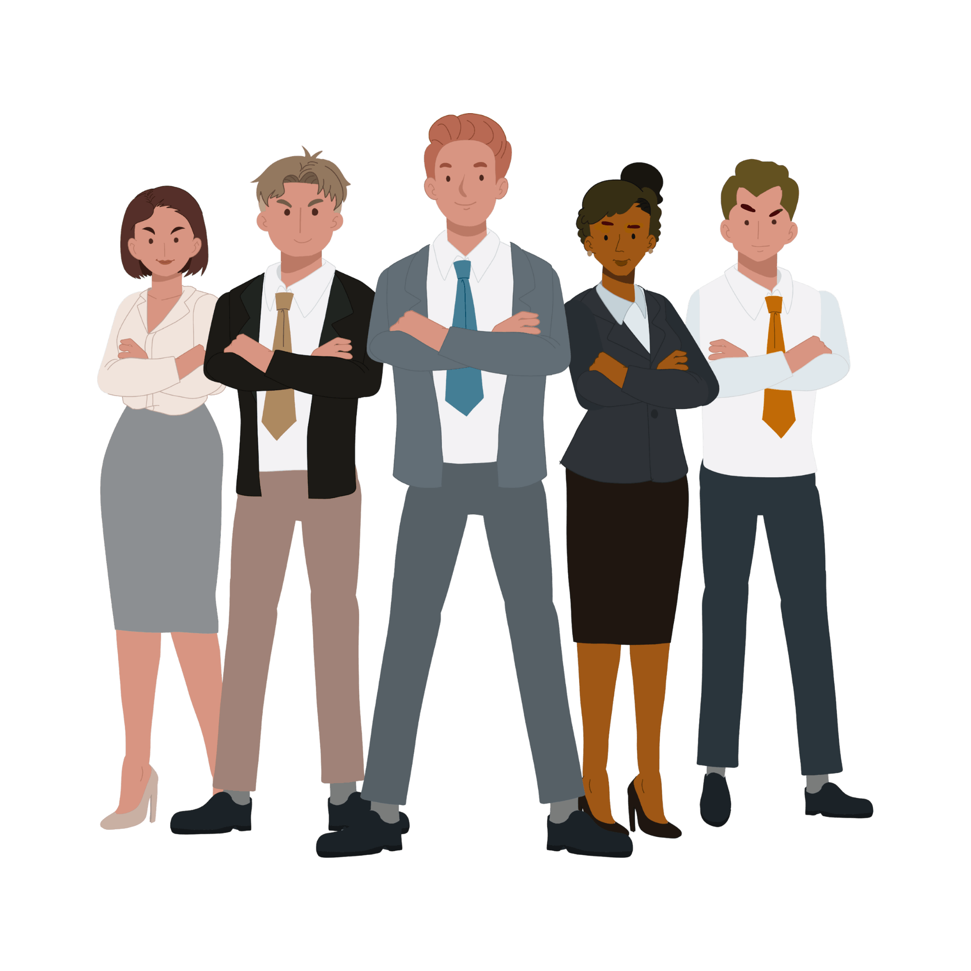 Graphic of business professionals looking determined and standing together with arms crossed