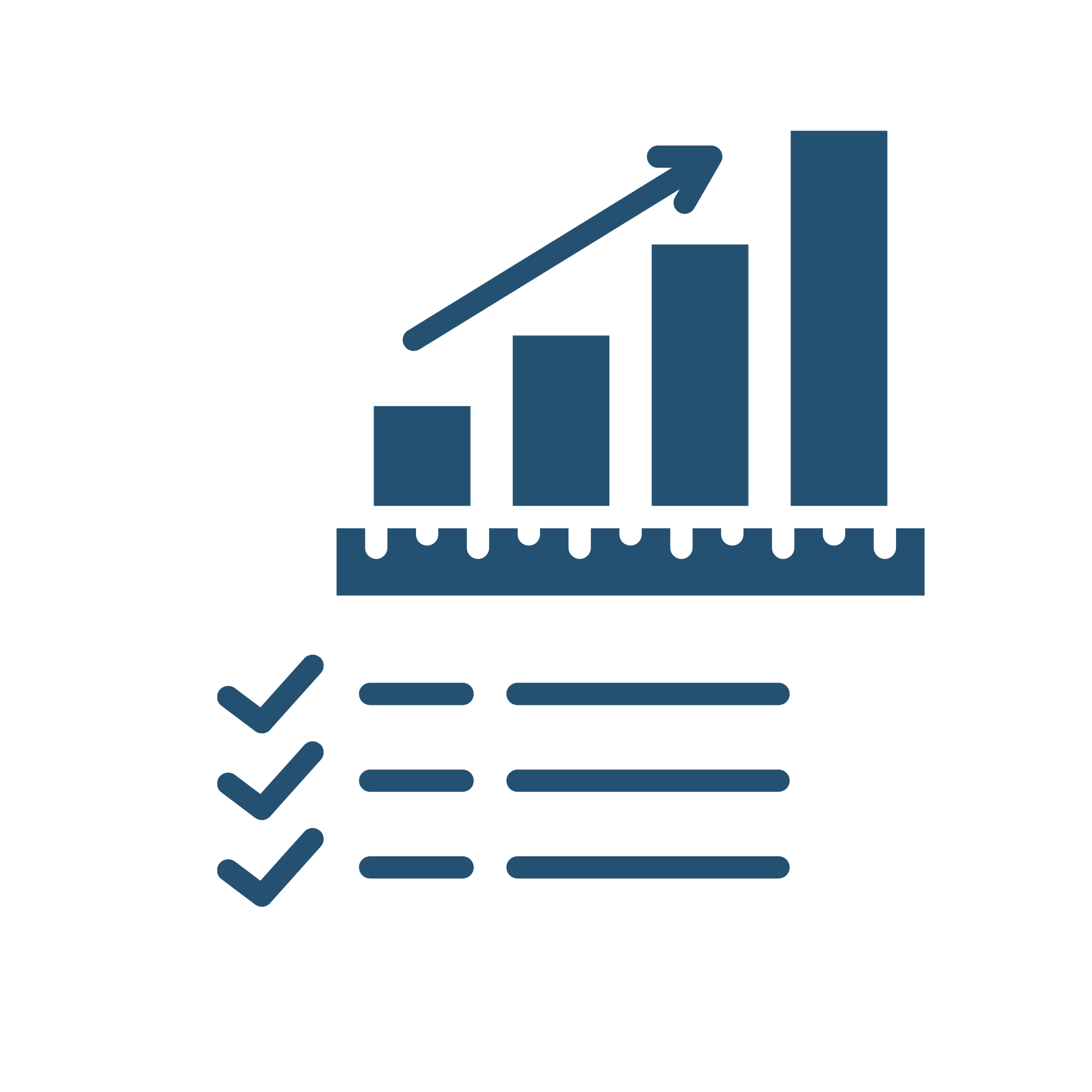 Graphic that drops down as you scroll of an arrow slanted upward pointing to the right of the screen, progression bars, a ruler under them, with the mock up of script beneath it in 2 columns with check marks next to the 3 rows of script