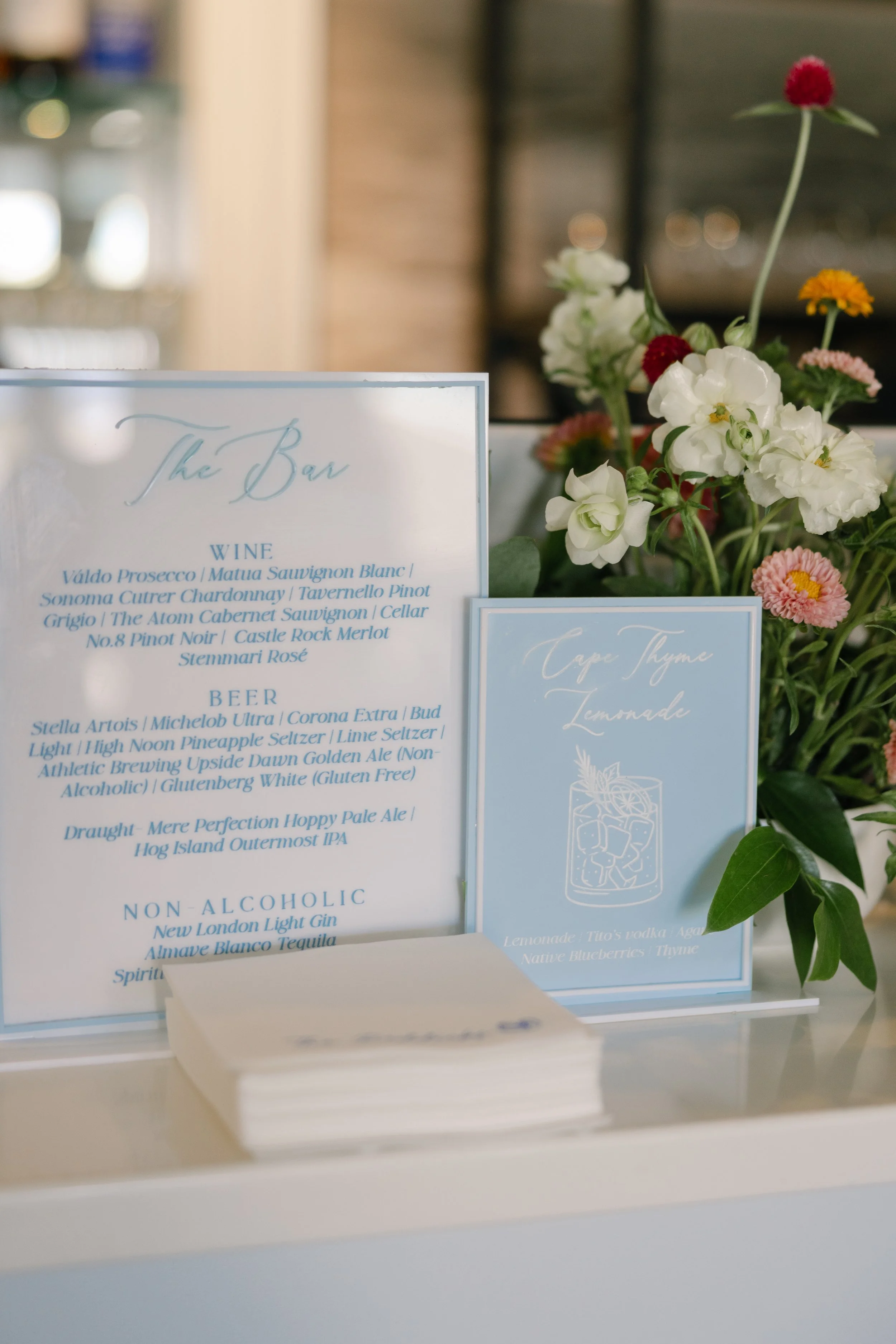 Blue and White Cape Cod Vibes Wedding Bar sign