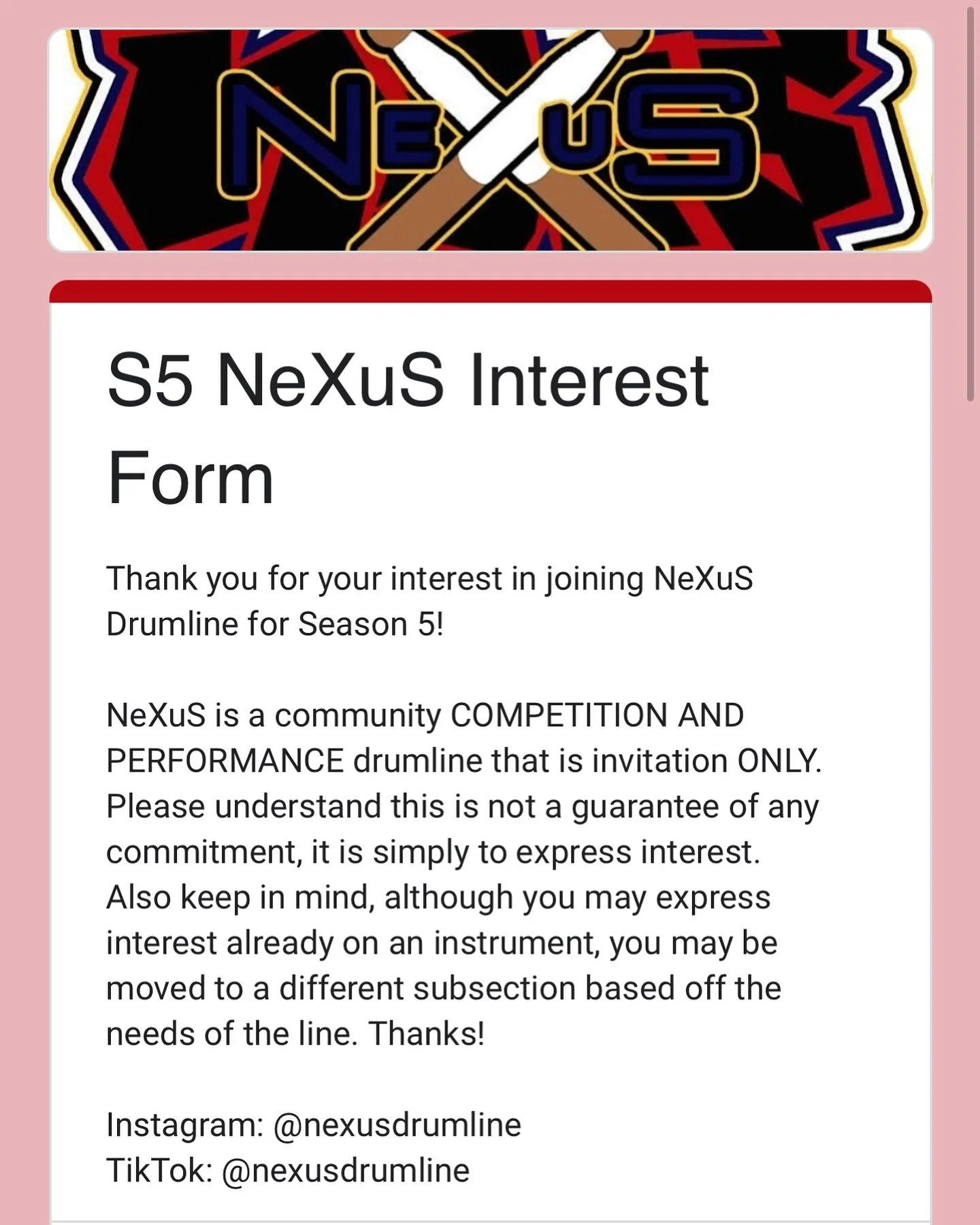 •
ITS TIIIIMMMMMMEEEE❗️🔥
•
•
•
Season 5 Interest Form is LIVE 🥁
#drums #drumline #percussion #percussionists #community #communitydrumline #competition #travel #performance #gig #nexus #nxs #popularkids #yourewelcome #seekingten