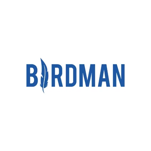 Logotipo con la palabra 'BORDMAN' en letras azules, con la letra 'I' representada por una pluma azul.