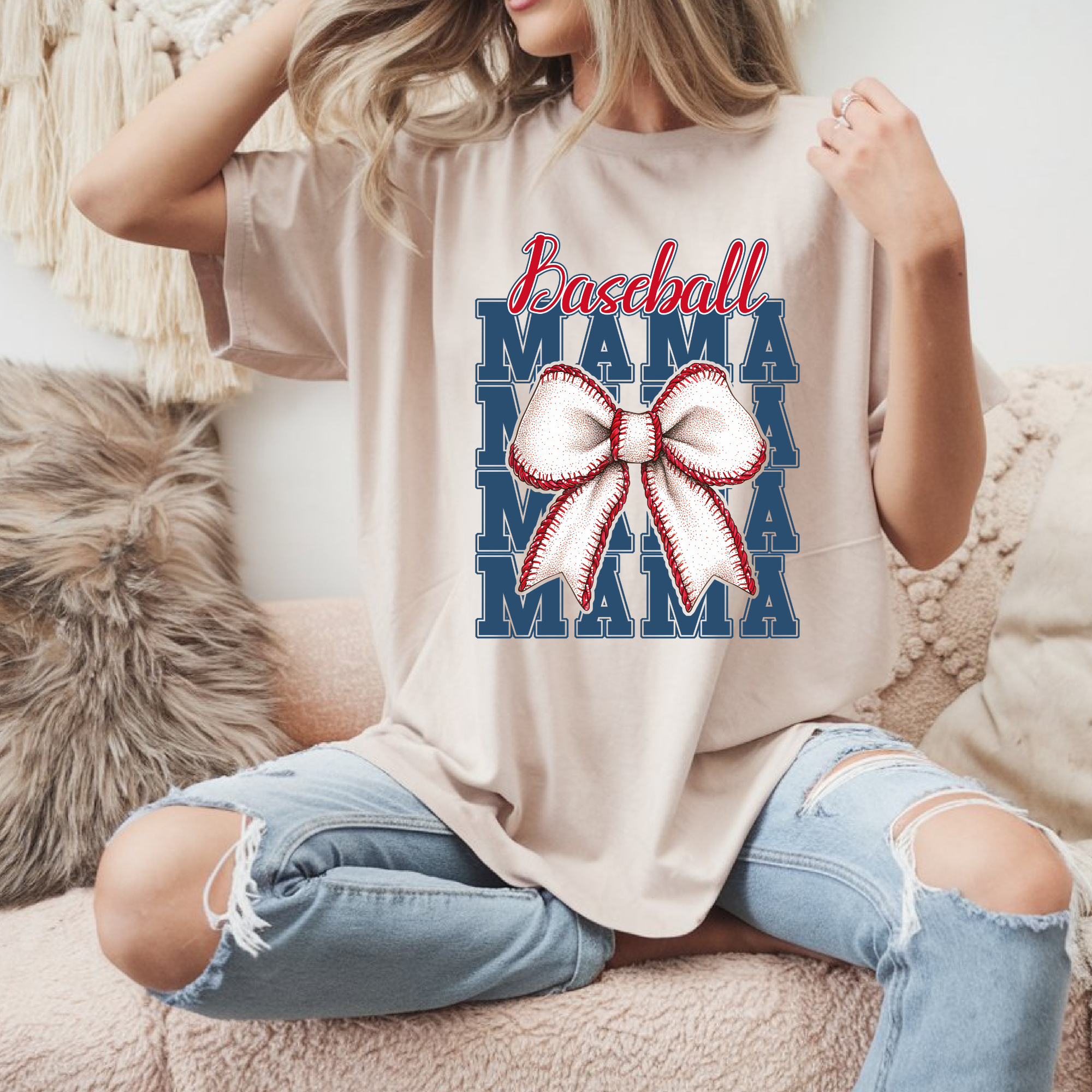 Baseball Mama Stacked with Coquette Bow (Plus)
