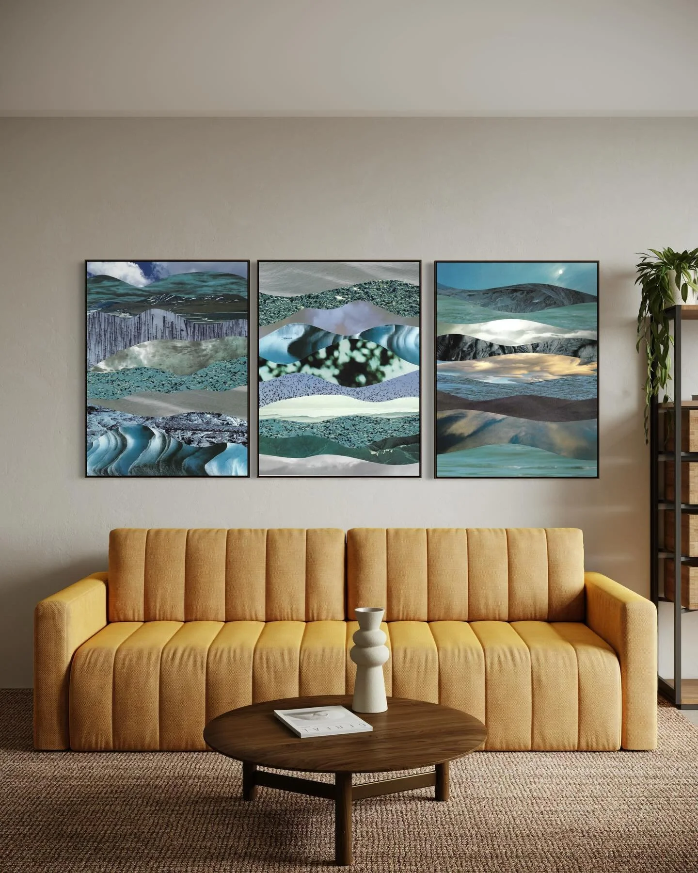 Triptych was an answer on @jeopardy last week, so I thought I&rsquo;d share my Ride The Waves triptych. 

Each piece has its own vibe but all are a calming flowing reminder to take it as it comes and stay present as much as we humanly can 💙