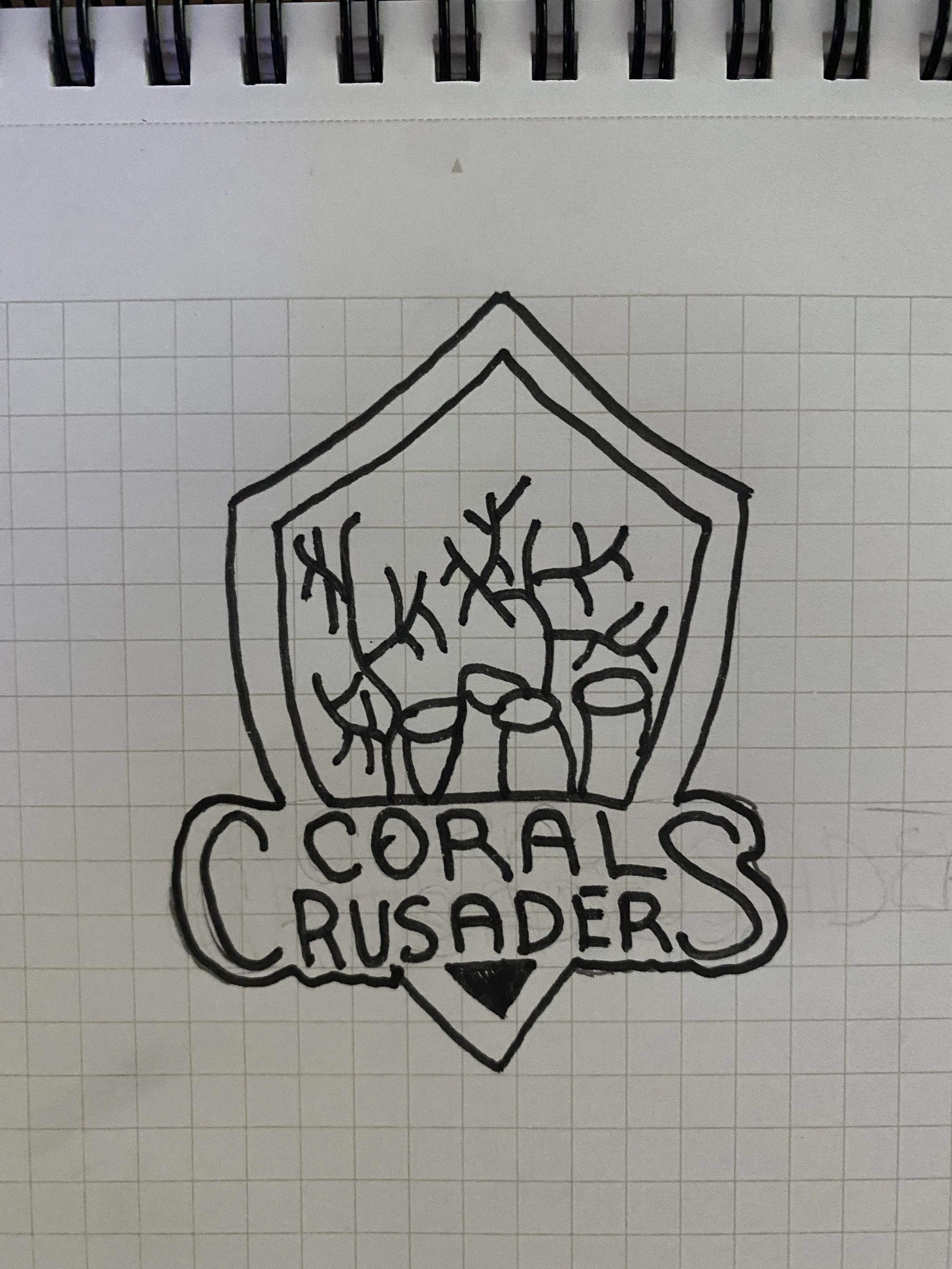 Coral Crusaders initial sketch before refinement, branding project for Coral Conservation
