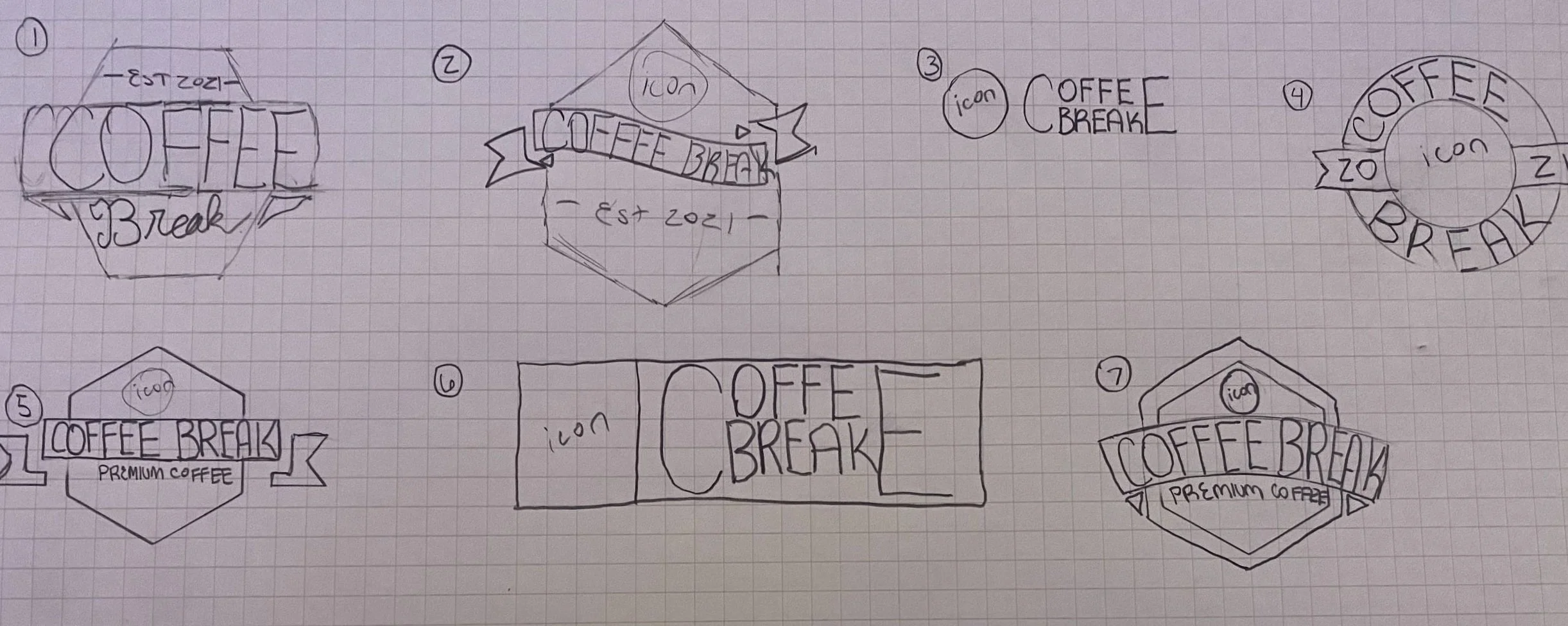 Exploration for Coffee Break Branding including vintage looking logos.