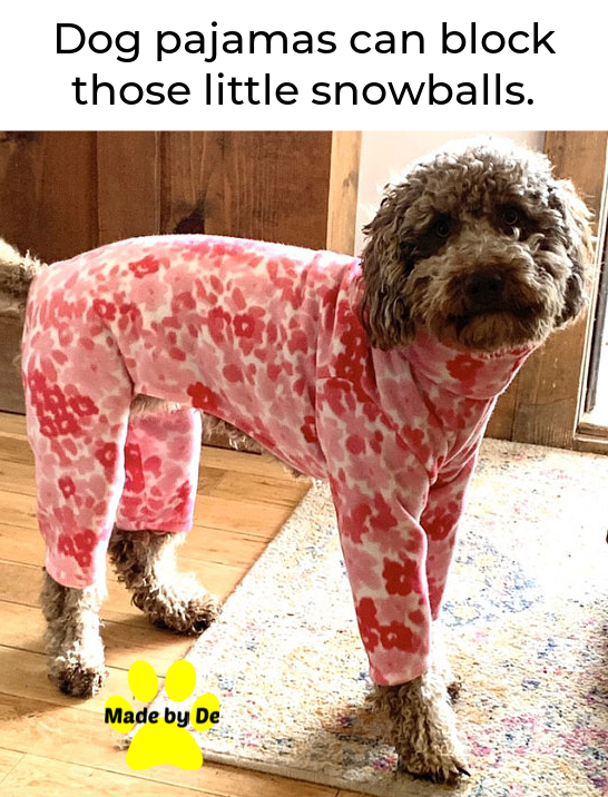 Doodle in pink and white fleece pajamas
