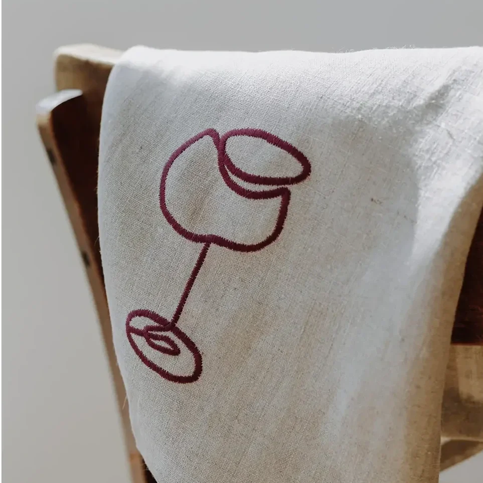 Red Wine Embroidered  Cloth Napkin