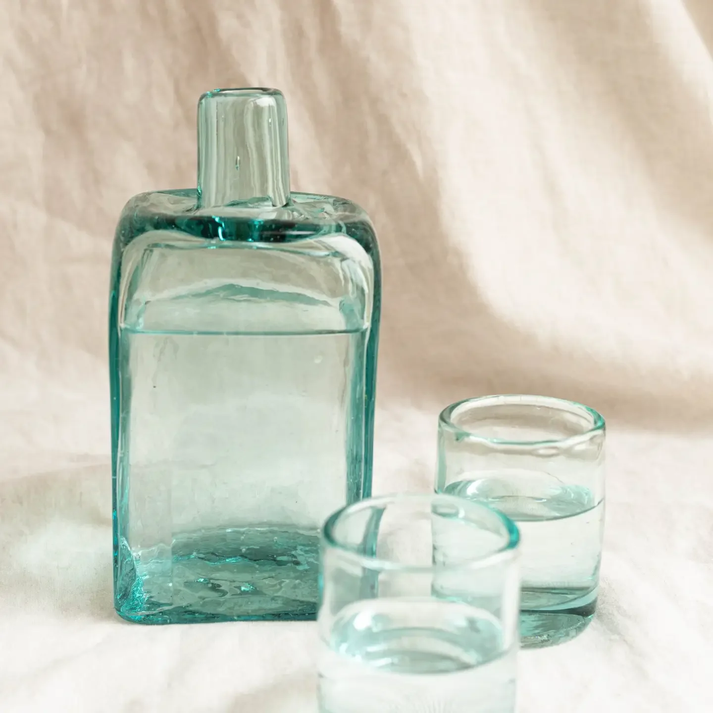 Handblown Glass Bedside Carafe & Tumblers