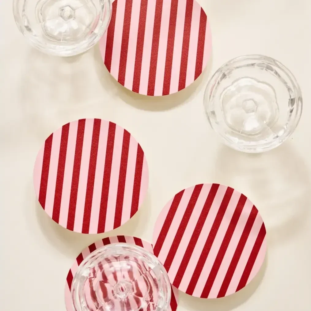 Red & Pink Striped Paper Coasters