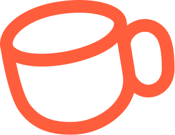 Orange outline drawing of a coffee mug