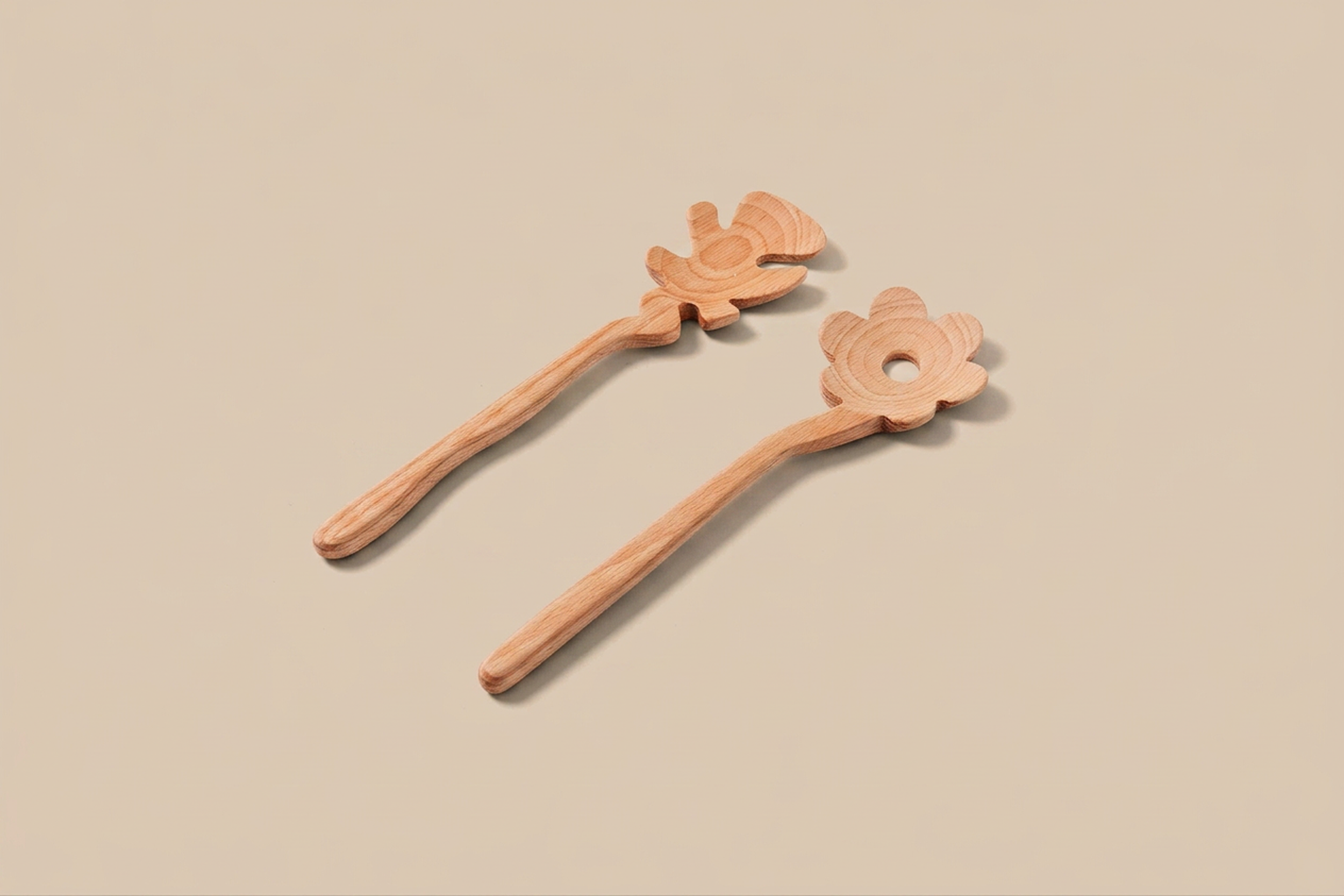 Beech Wood Flowers Serving Spoons