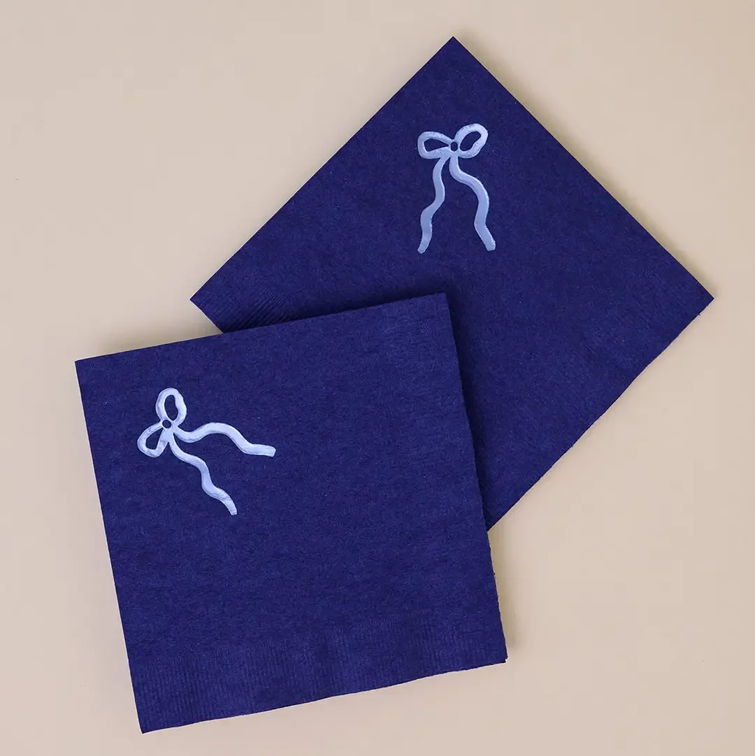 Coquette Bow Cocktail Napkins (Blue on Blue)