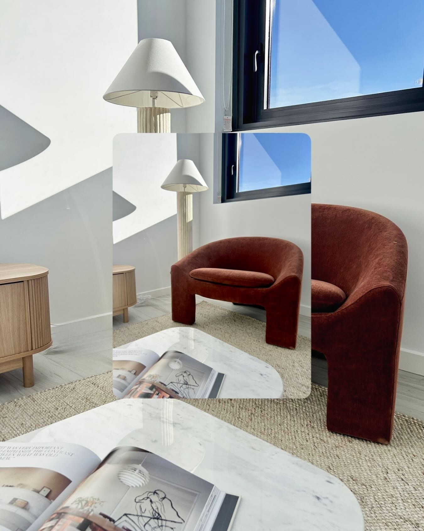 The kind of chair that deserves a space of its own ☕️ 📖  #interiorstyling #jameslane #sydneyrealestaate #mgstudiopropertystyling ystyling