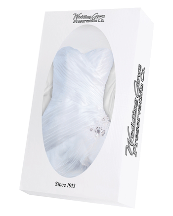 Classic Cleaning &amp; Preservation: $274· Wedding gown cleaning and preservation, including up to 5 complimentary accessories (veil, sash, garter, etc.)· 100-year anti-yellowing guarantee· Museum quality cleaning using 100% organic solvents· Gown is shipped directly to you within 6-12 weeks with a signature required upon delivery· $500 Declared Value Insurance· Gown is steam-pressed· White gloss preservation chest