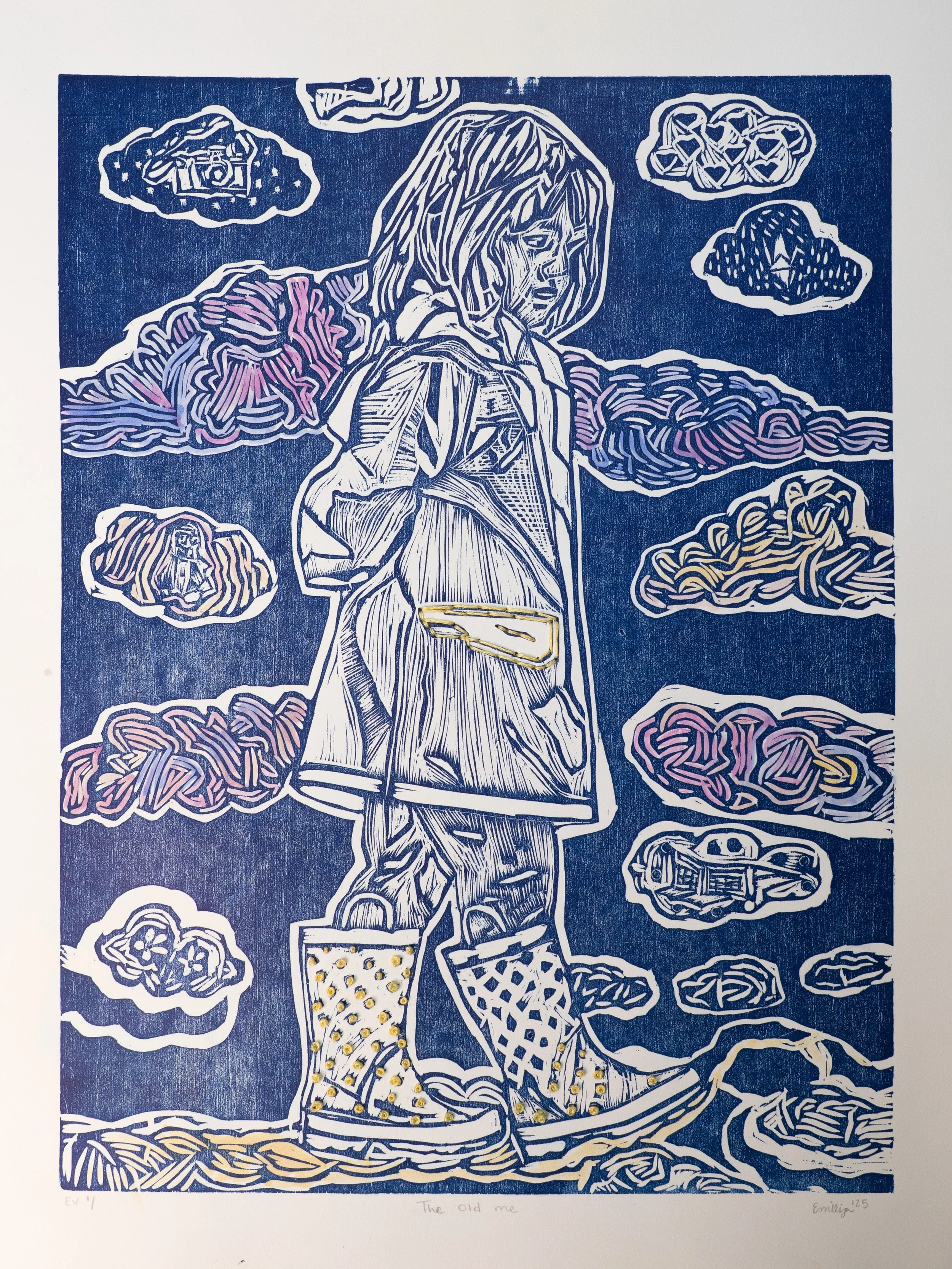 The old me | Woodblock and mixed media