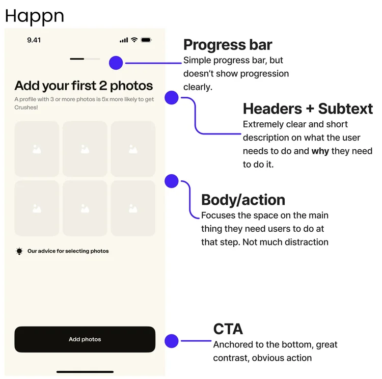 Happn app onboarding example