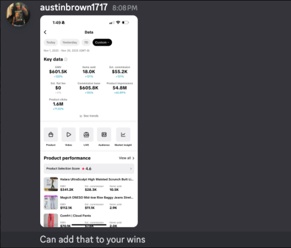 A screenshot of an analytics dashboard showing key data such as sales amount, units sold, and product performance, with a caption at the bottom that says 'Can add that to your wins.'