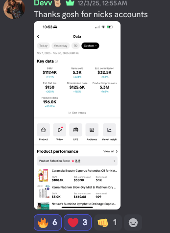 Screenshot of a mobile app displaying data analytics, key metrics, product performance, and market insights, with icons for product, video, live stream, audience, and market insight.