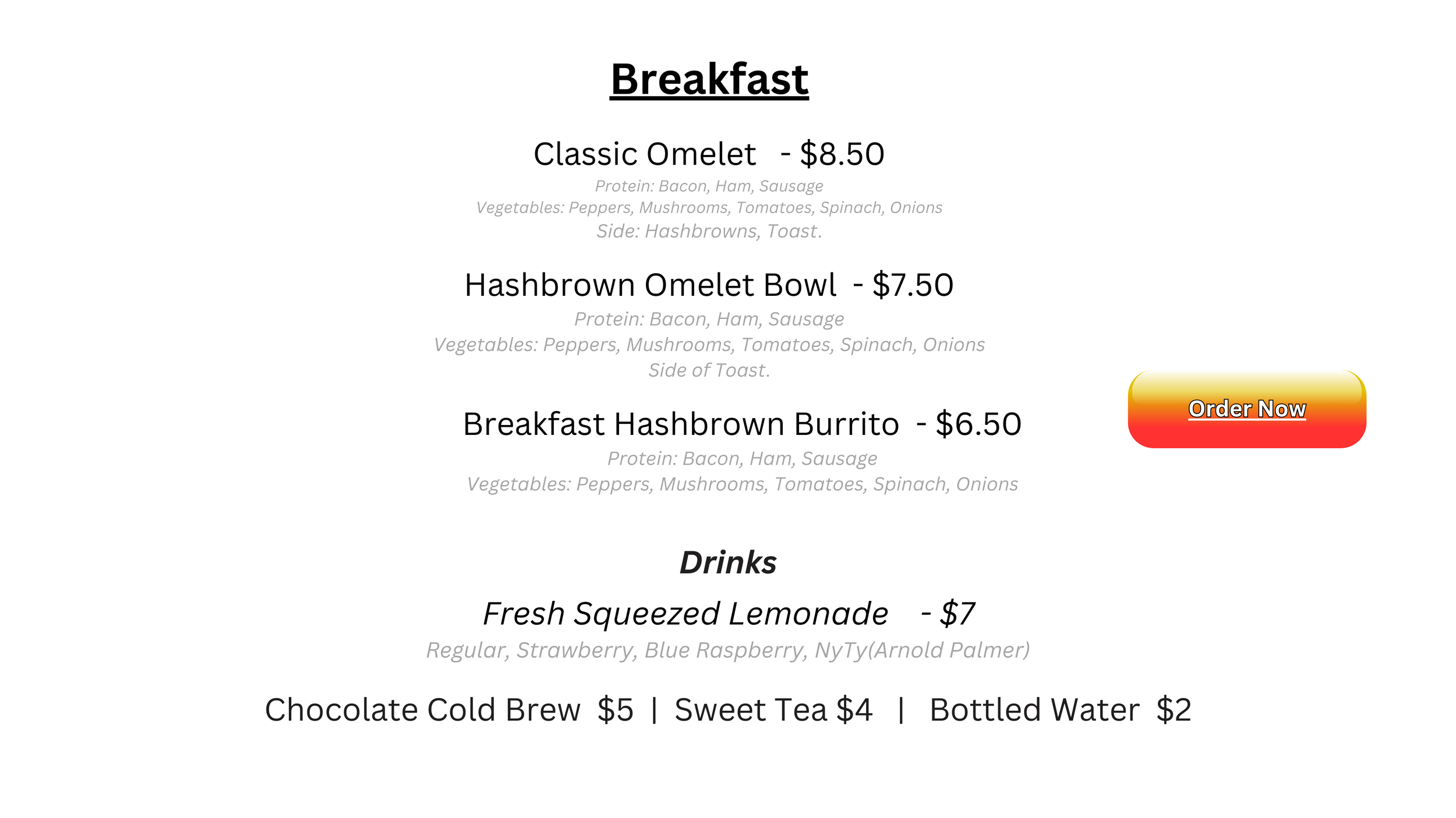 Breakfast menu